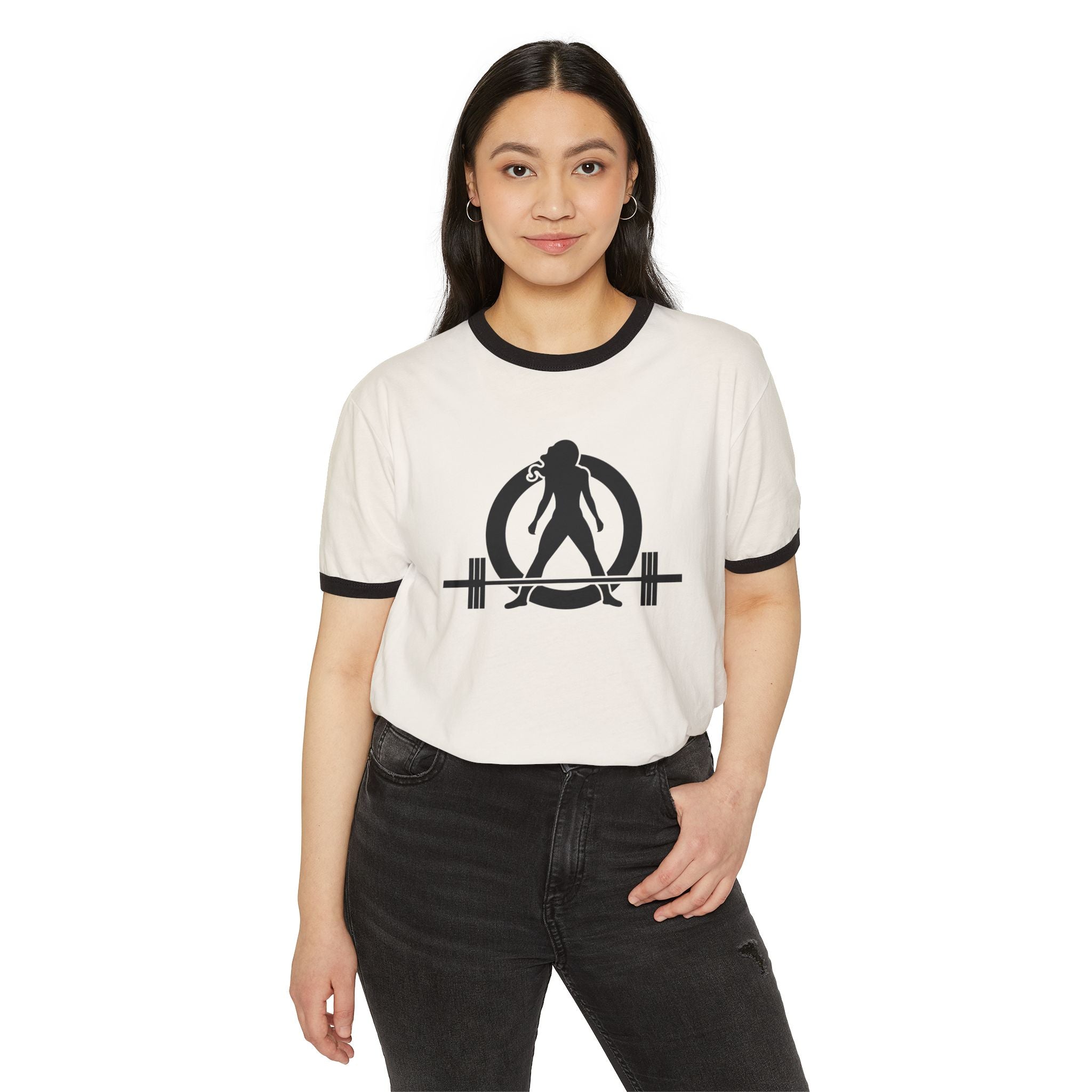 I DON’T WANT TO LOOK SKINNY I WANT TO LOOK LIKE I CAN KICK YOUR ASS – Unisex Cotton Ringer T-Shirt – Black Classic Logo Front & Back