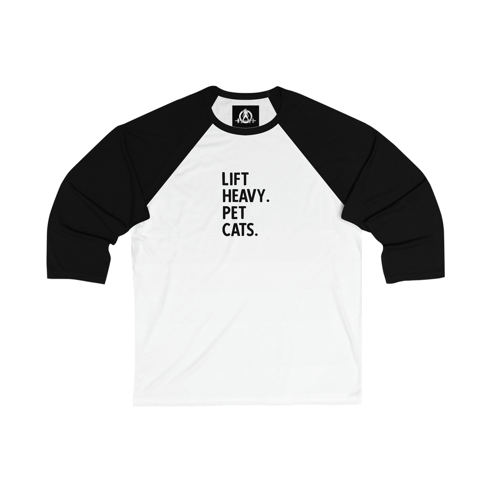 Unisex 3\4 Sleeve Baseball Tee - Lift Heavy Pet Cats - Black Logo