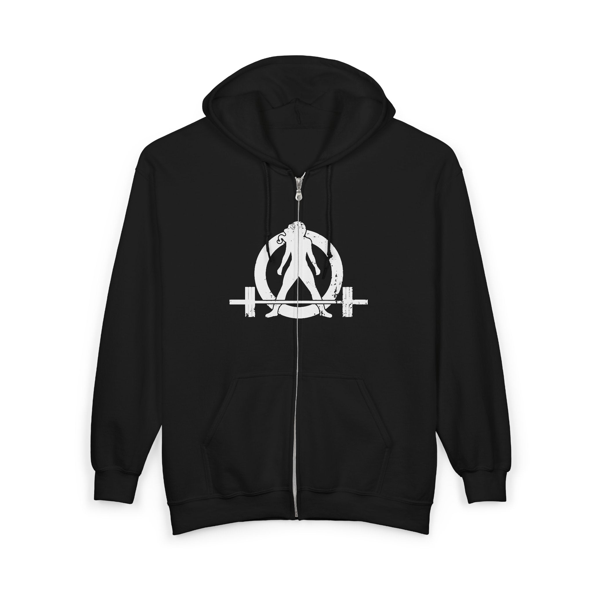 I DON’T WANT TO LOOK SKINNY I WANT TO LOOK LIKE I CAN KICK YOUR ASS – White Distressed Logo Unisex Heavy Blend™ Full Zip Hooded Sweatshirt