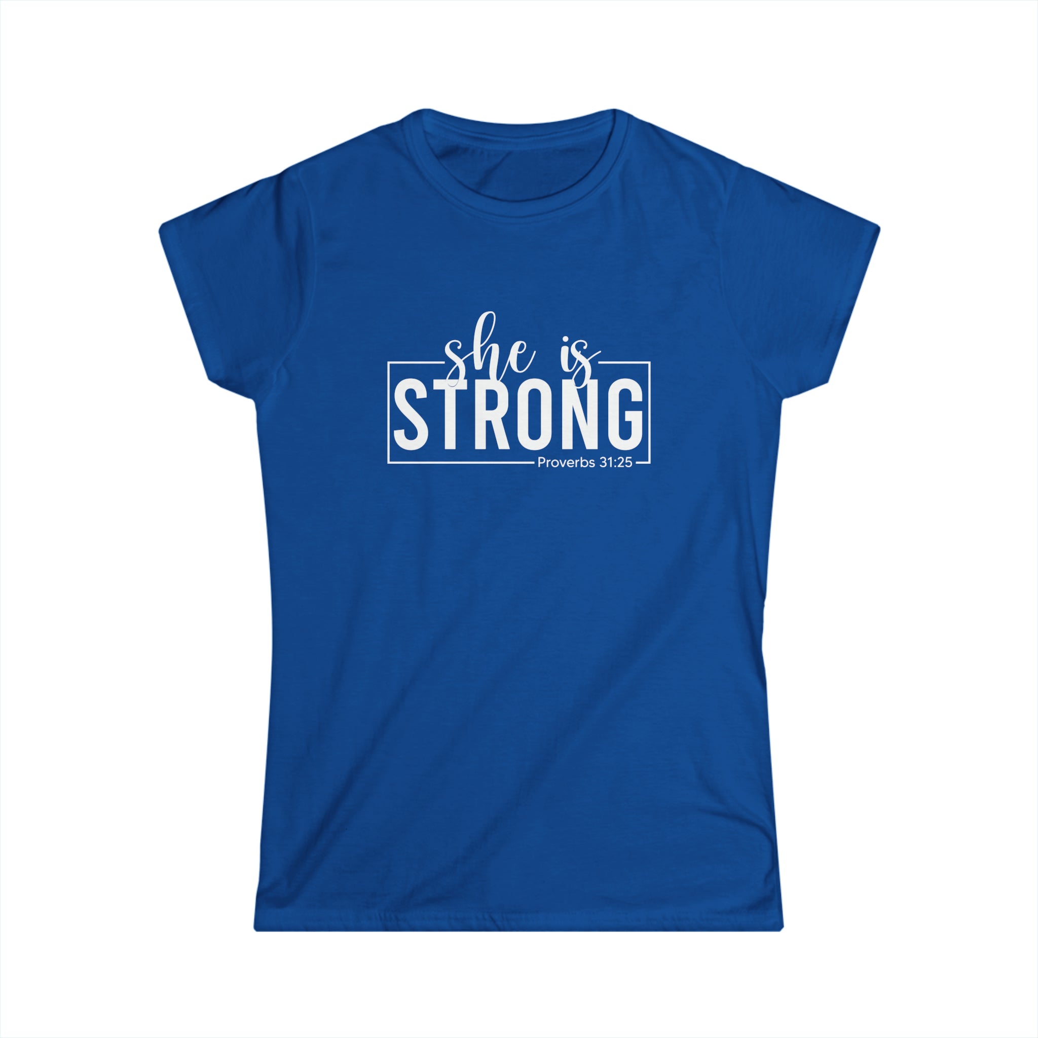 She is STRONG - Women's Softstyle Tee - Front Print White