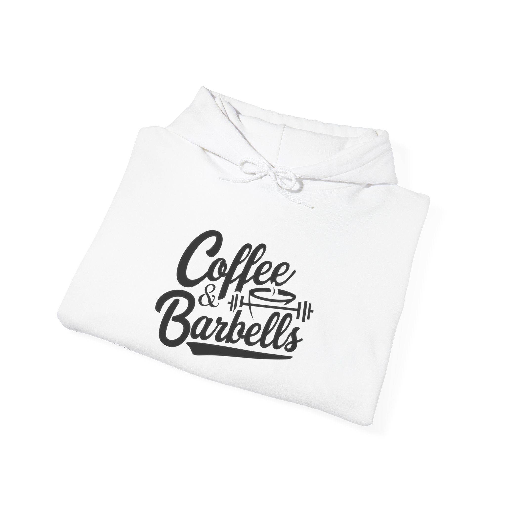Coffee & Barbells  - Unisex Heavy Blend Hooded Sweatshirt - Black Logo on Front & Right Sleeve