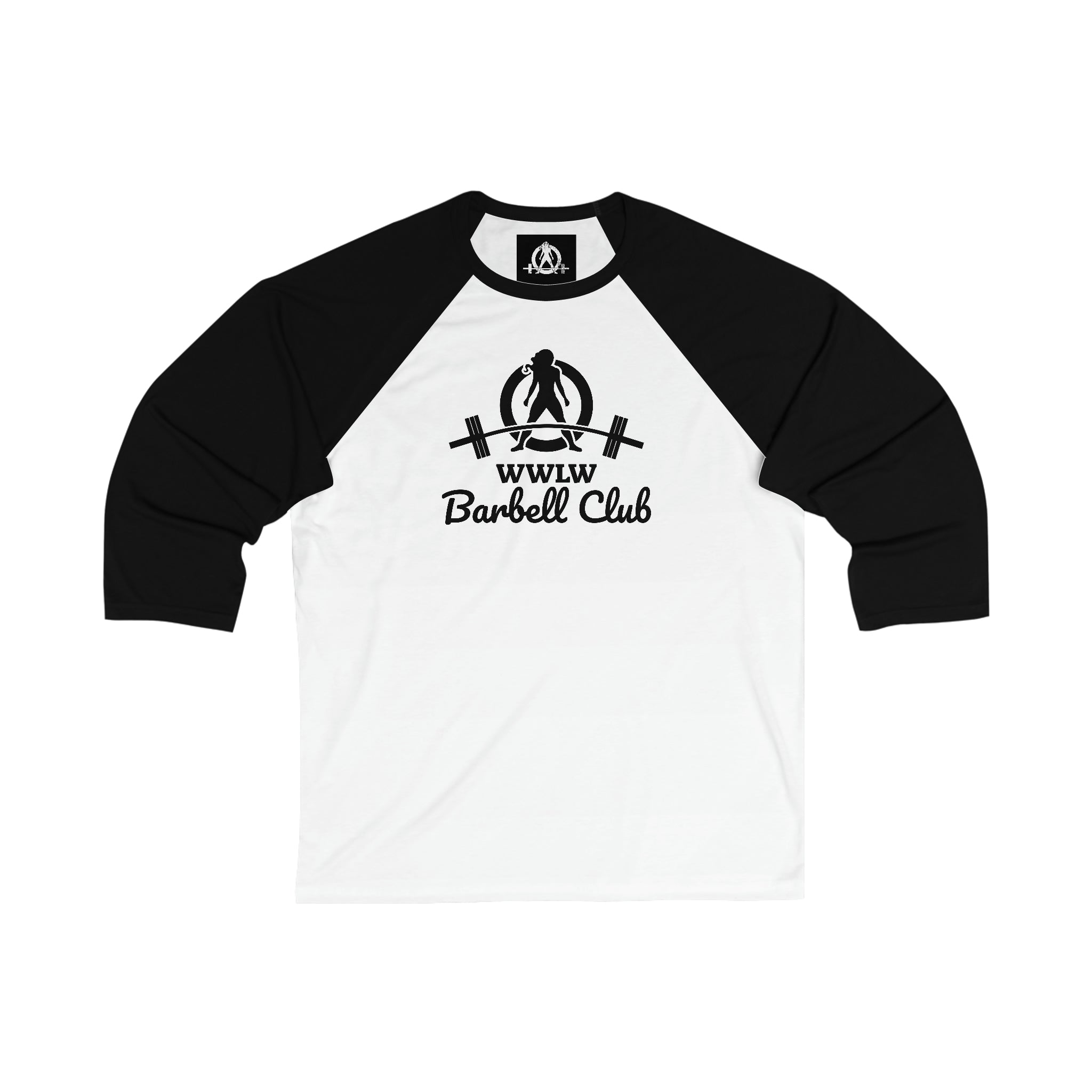 Barbell Club - Unisex 3\4 Sleeve Baseball Tee - Black Logo