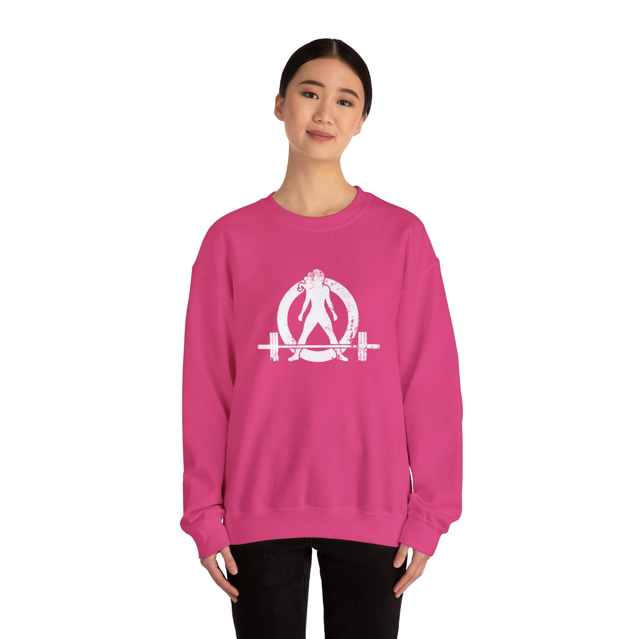 I DON’T WANT TO LOOK SKINNY I WANT TO LOOK LIKE I CAN KICK YOUR ASS - Unisex Heavy Blend™ Crewneck Sweatshirt - Distressed White Logo
