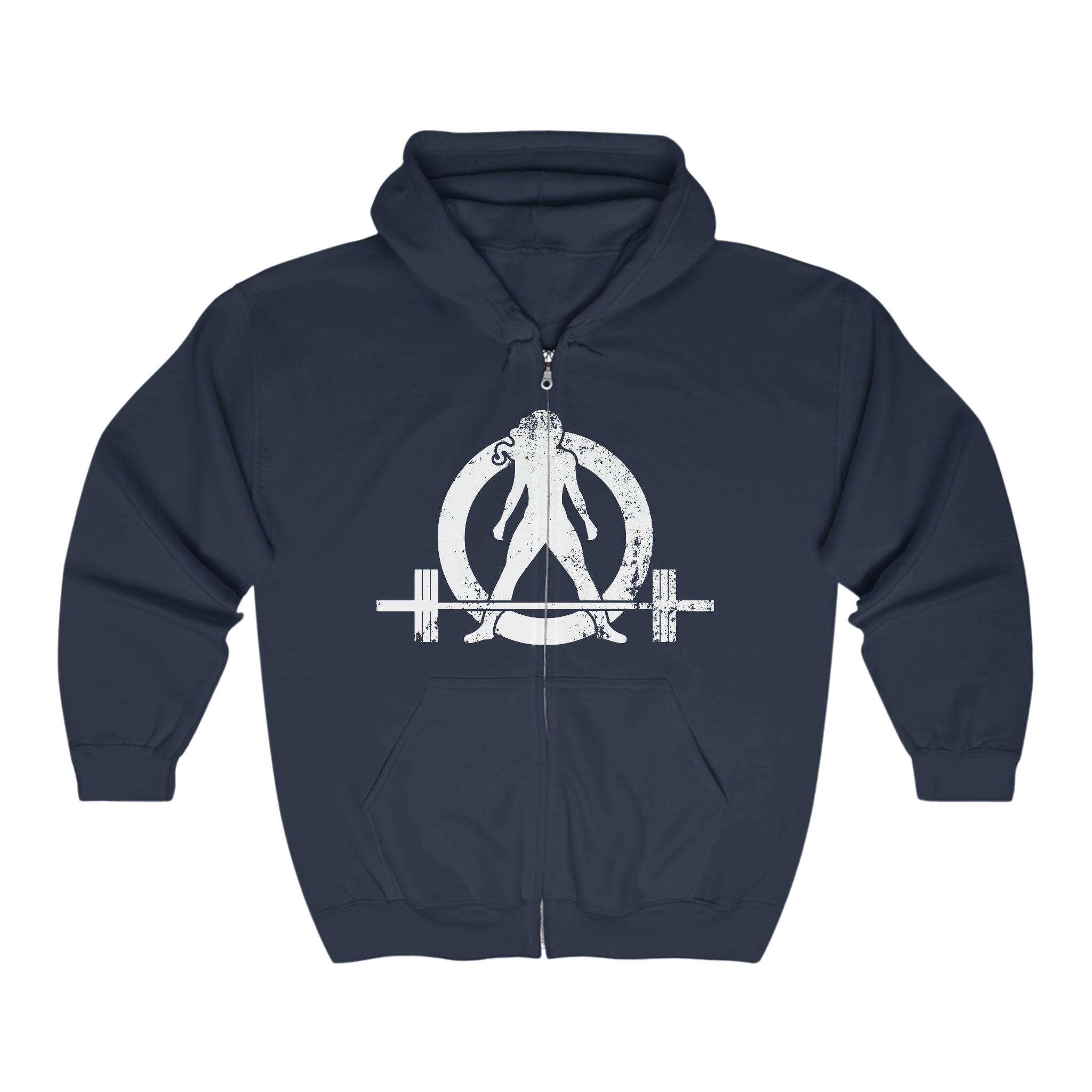 Unisex Heavy Blend Full Zip Hooded Sweatshirt - Front Chest White Logo - Plain Back