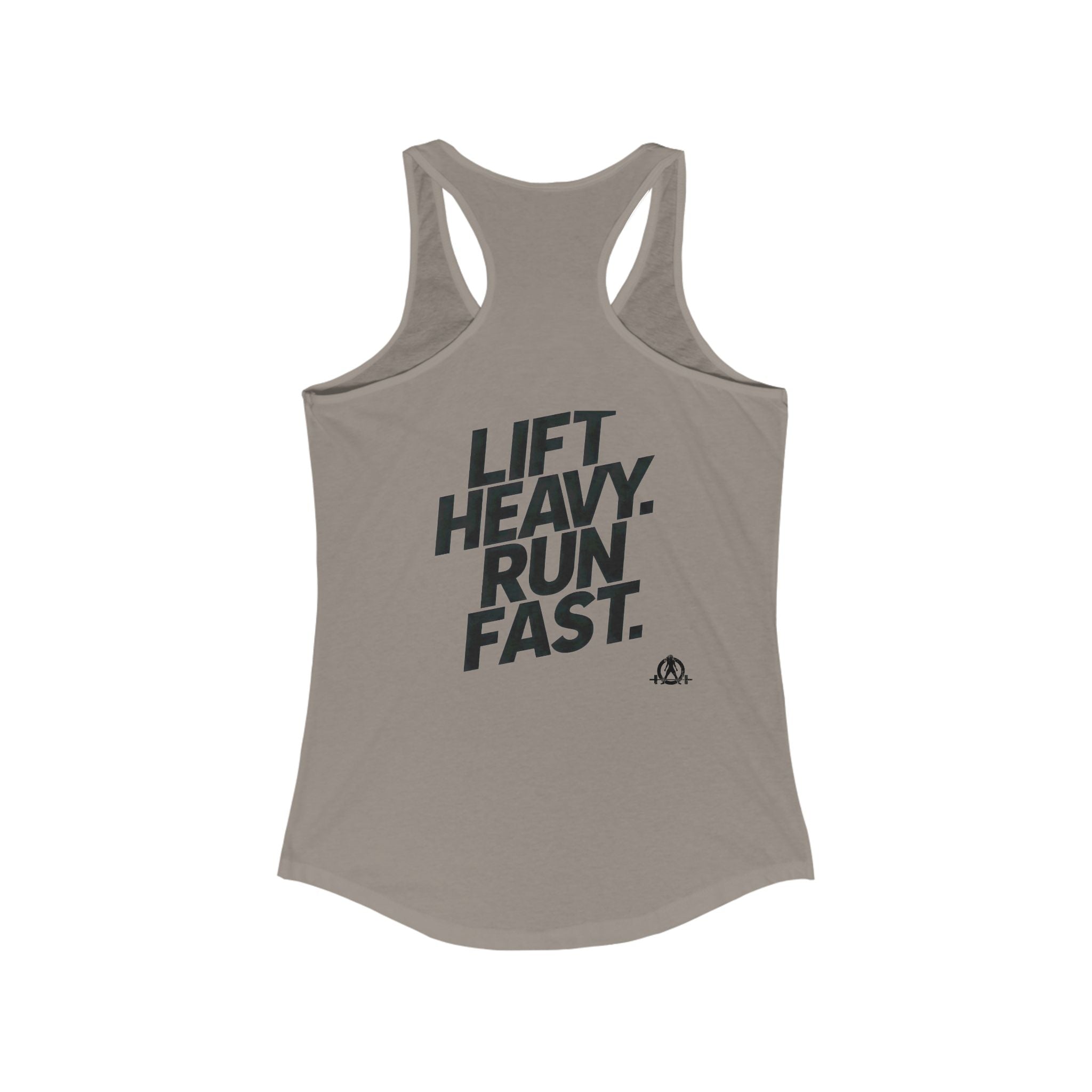 Lift Heavy - Run Fast - Racer Back Tank Top - Women's Ideal Racerback Tank (Black Front & Back Logo)