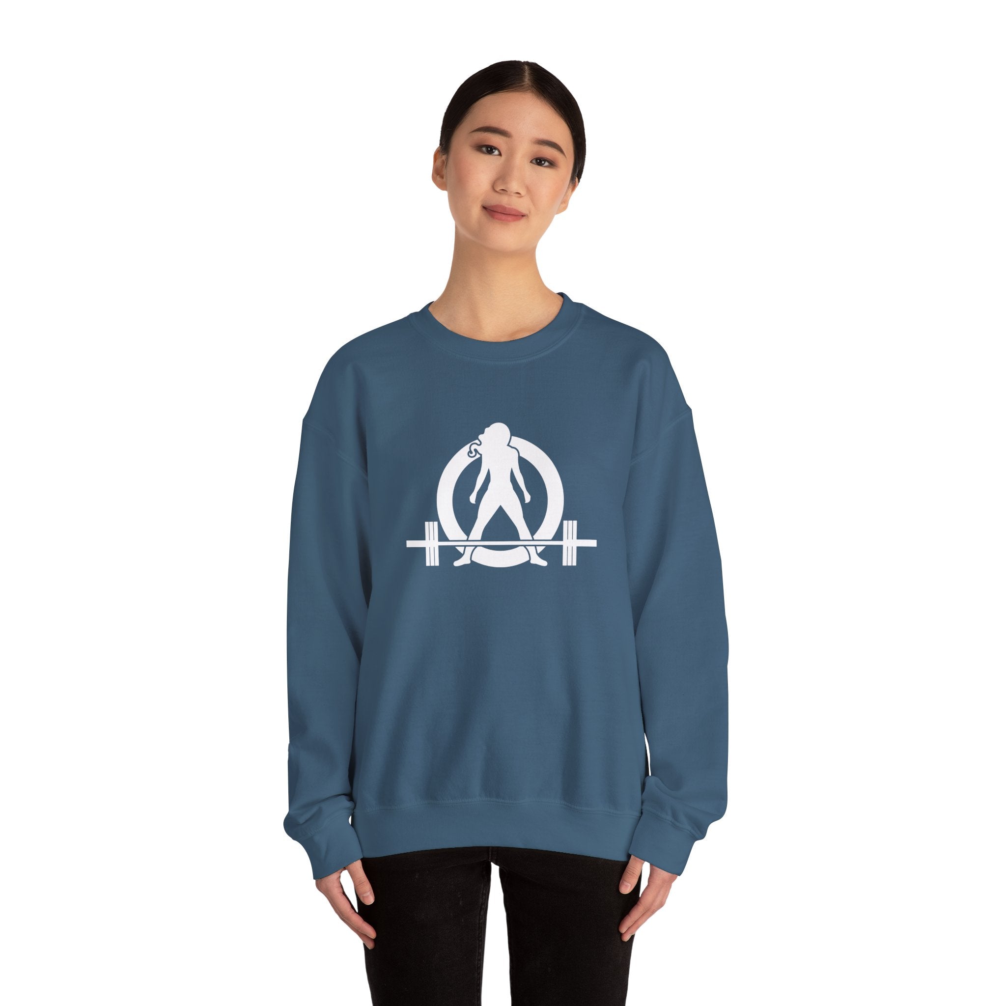 Lift Heavy Run Fast - Unisex Heavy Blend™ Crewneck Sweatshirt - White Logo Front & Back