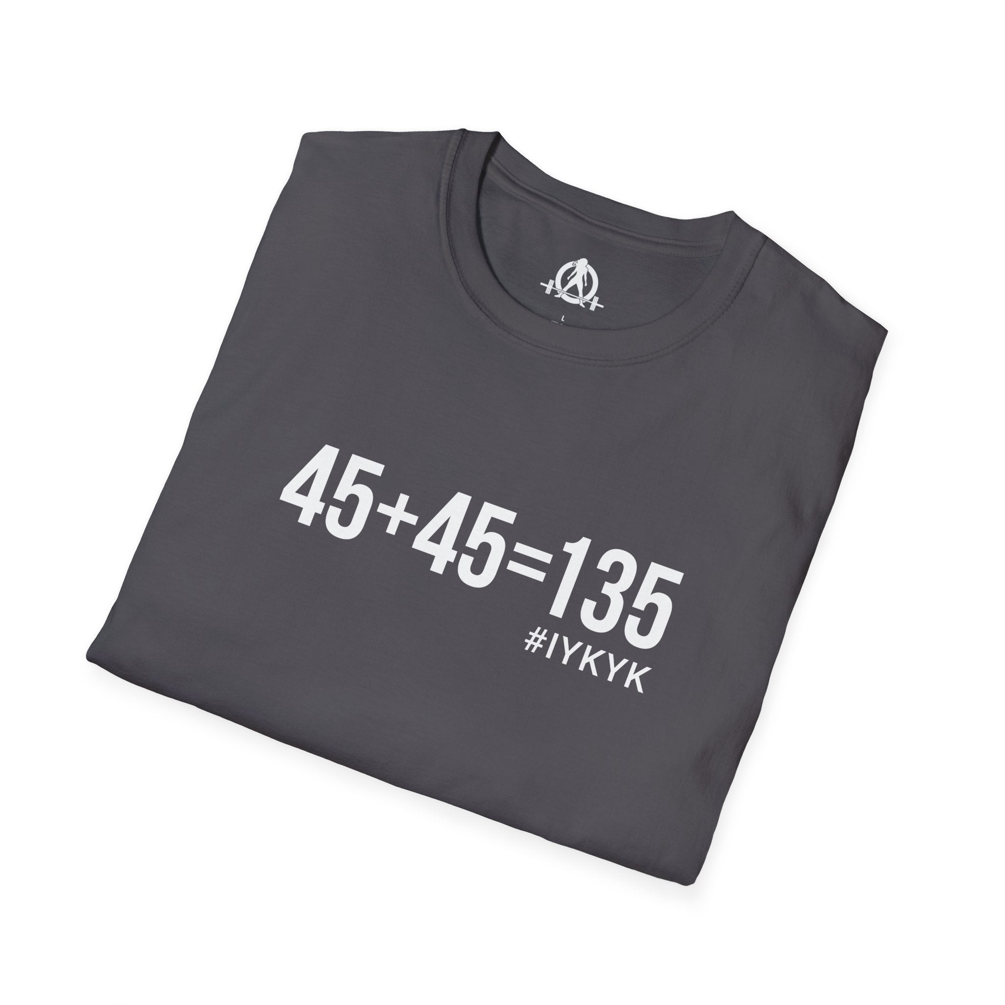 45 + 45 = 135 - Unisex Softstyle T-Shirt - Print on Front Plain Back