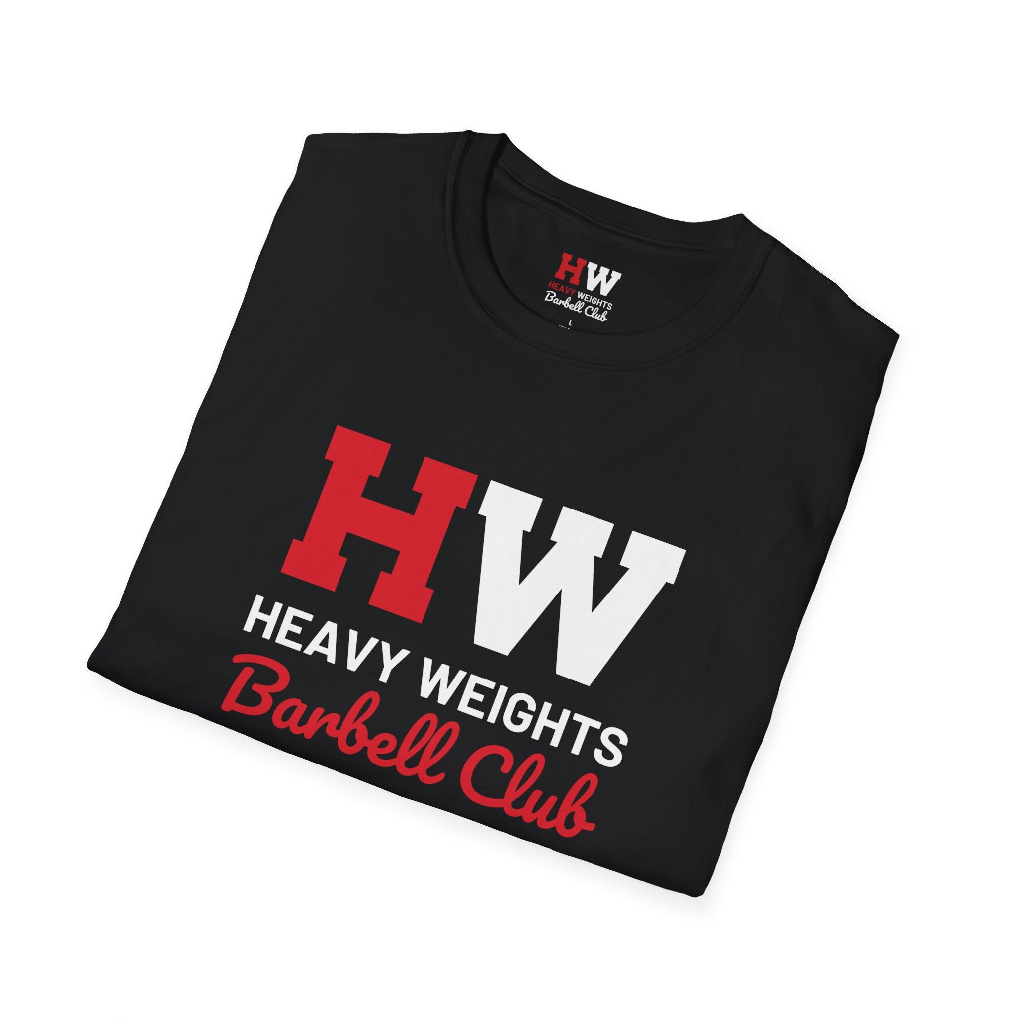 Heavy Weights Barbell Club - Unisex Softstyle T-Shirt - Black Logo - Plain Back