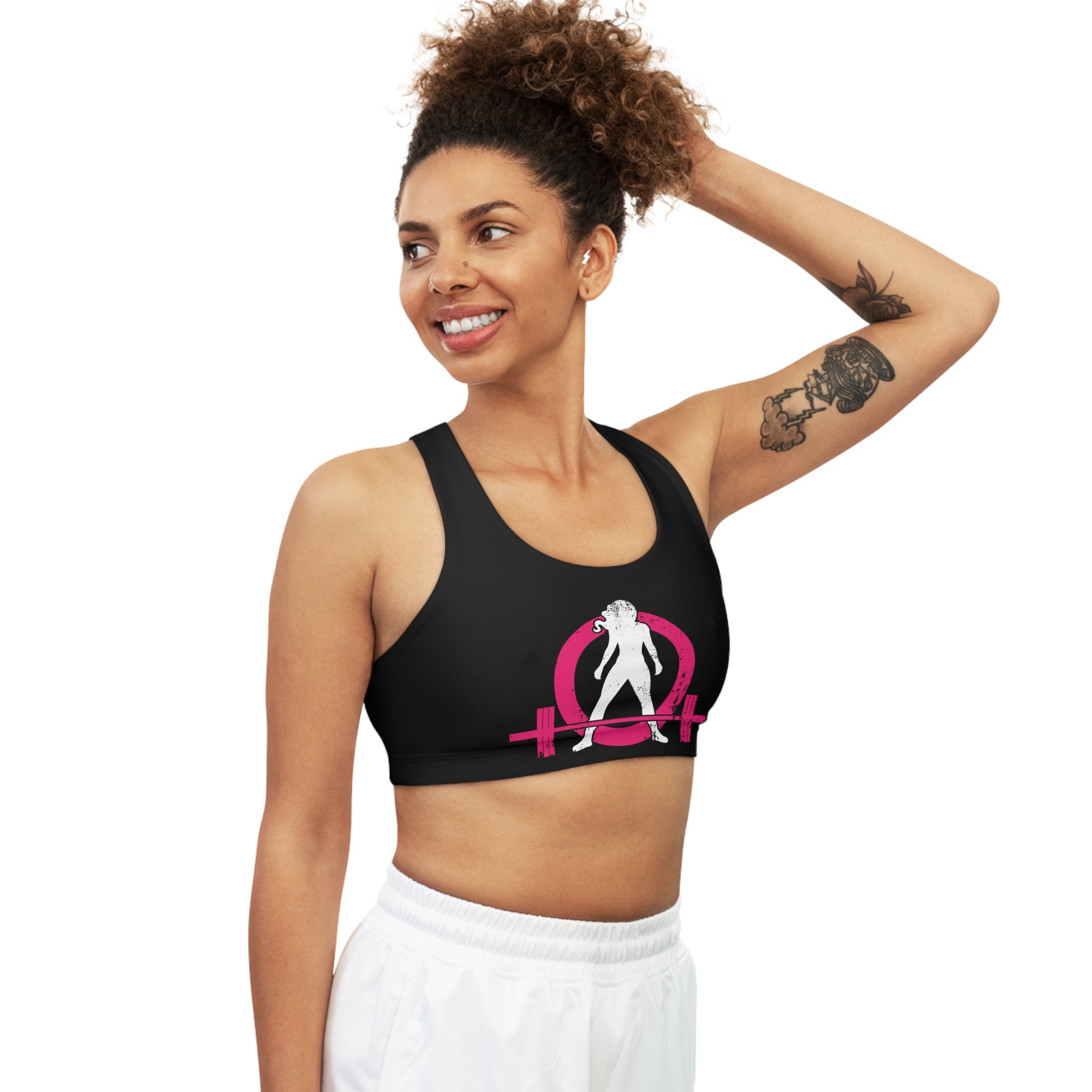 Seamless Sports Bra (AOP) - Black Distressed Logo