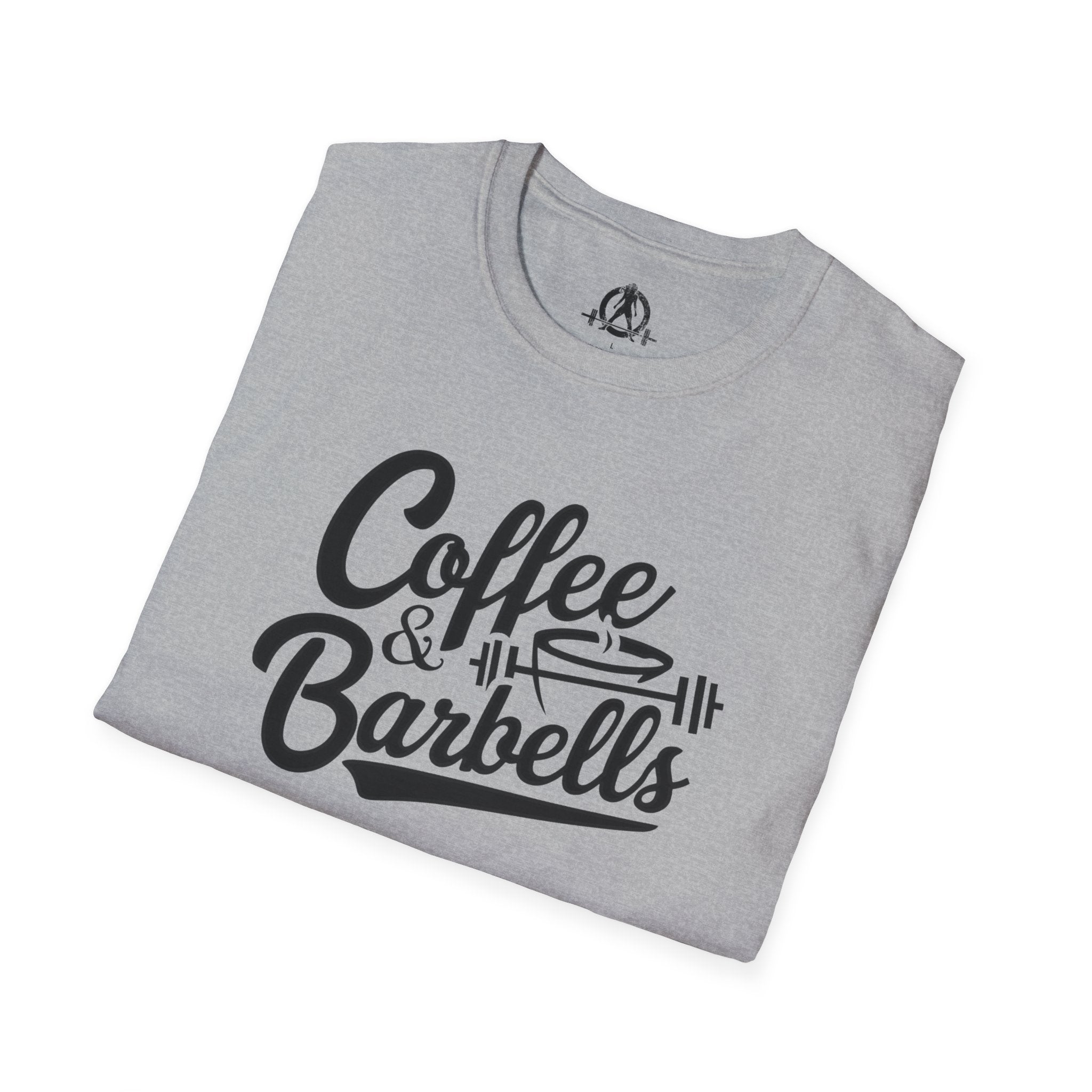Coffee & Barbells - Unisex Softstyle T-Shirt - Black Print on Front Plain Back