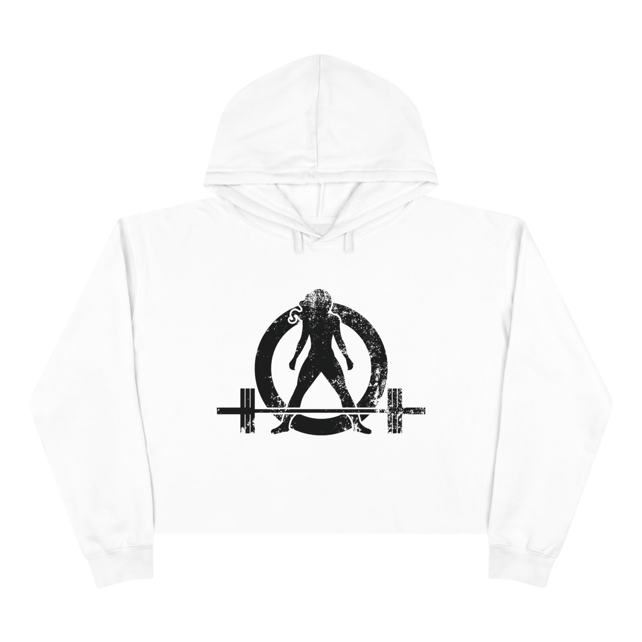 Crop Hoodie - White - Classic Distressed Logo