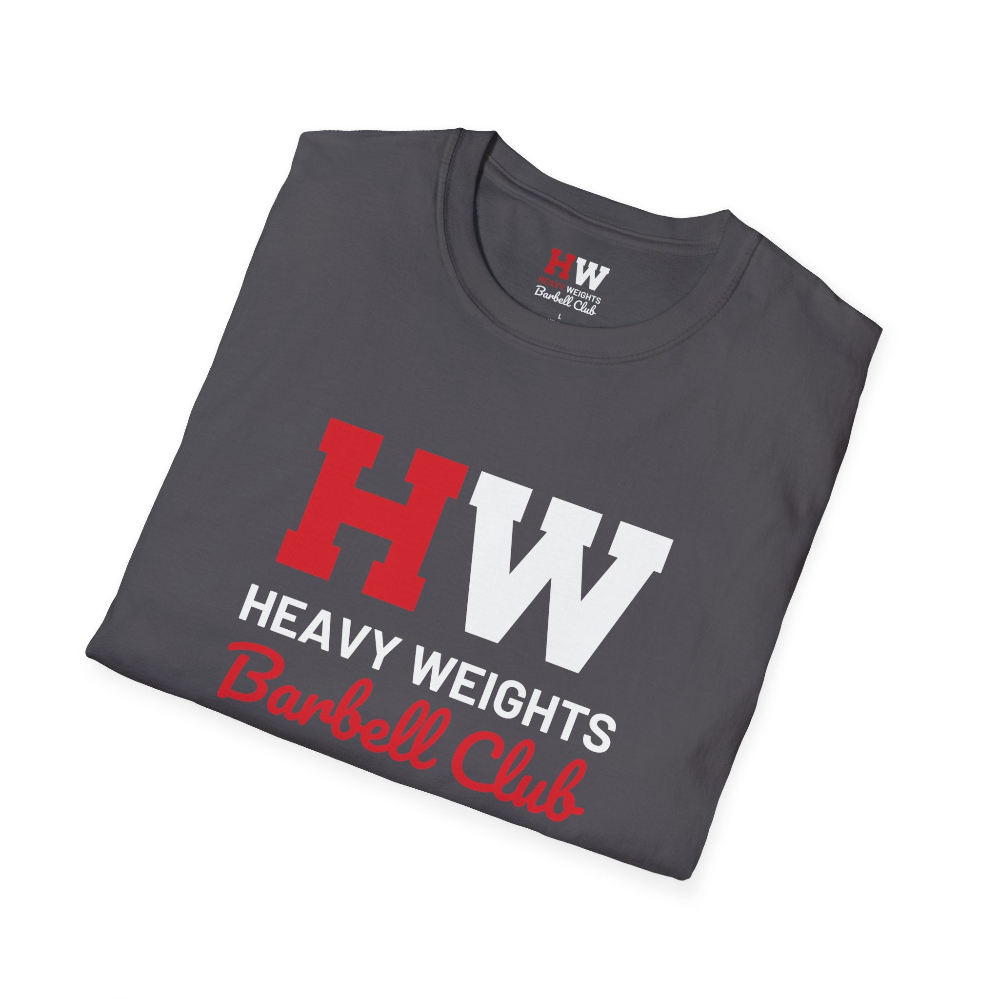 Heavy Weights Barbell Club - Unisex Softstyle T-Shirt - Black Logo - Plain Back