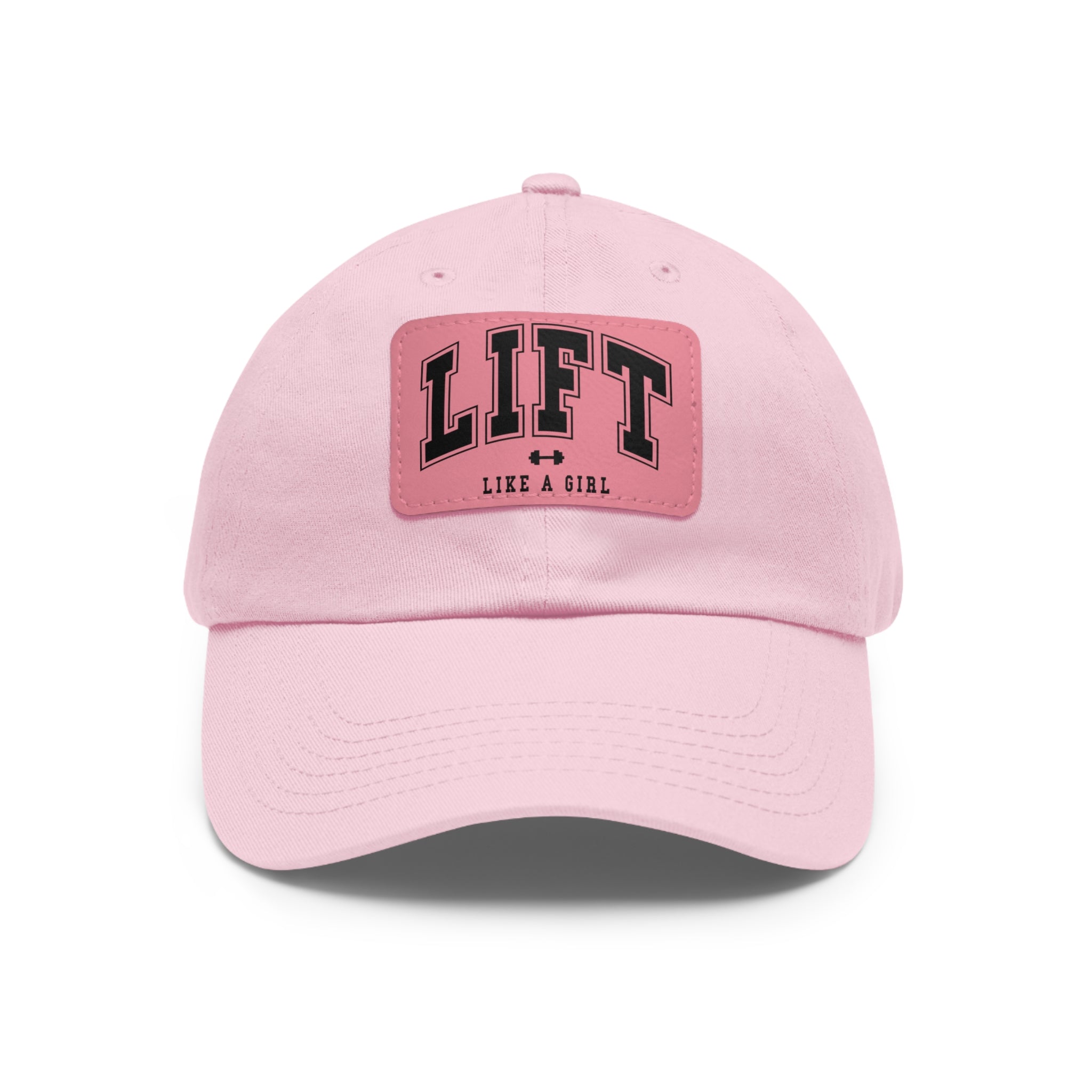 Lift Like A Girl - Dad Hat with Leather Patch (Rectangle) - Black Font