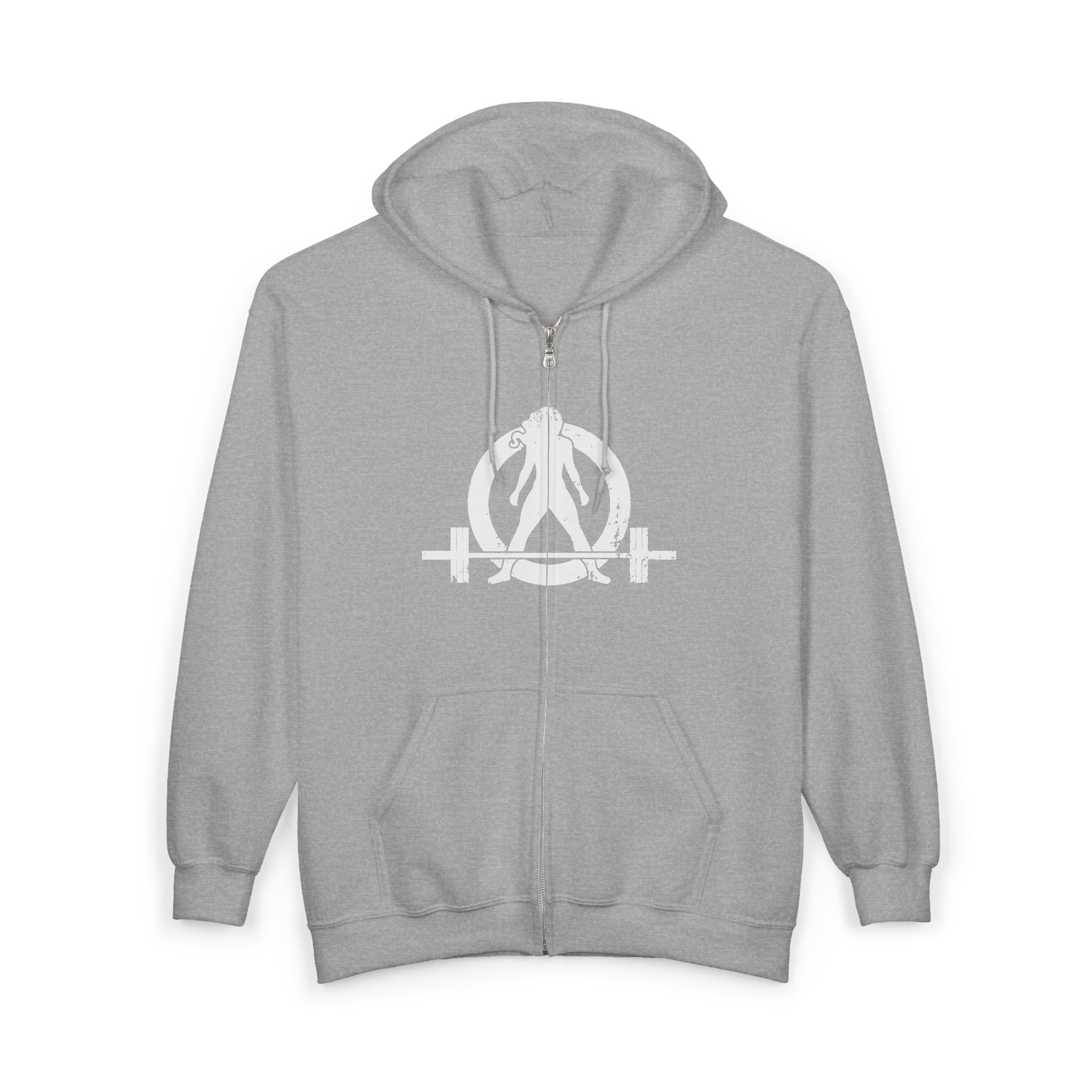 I DON’T WANT TO LOOK SKINNY I WANT TO LOOK LIKE I CAN KICK YOUR ASS – White Distressed Logo Unisex Heavy Blend™ Full Zip Hooded Sweatshirt