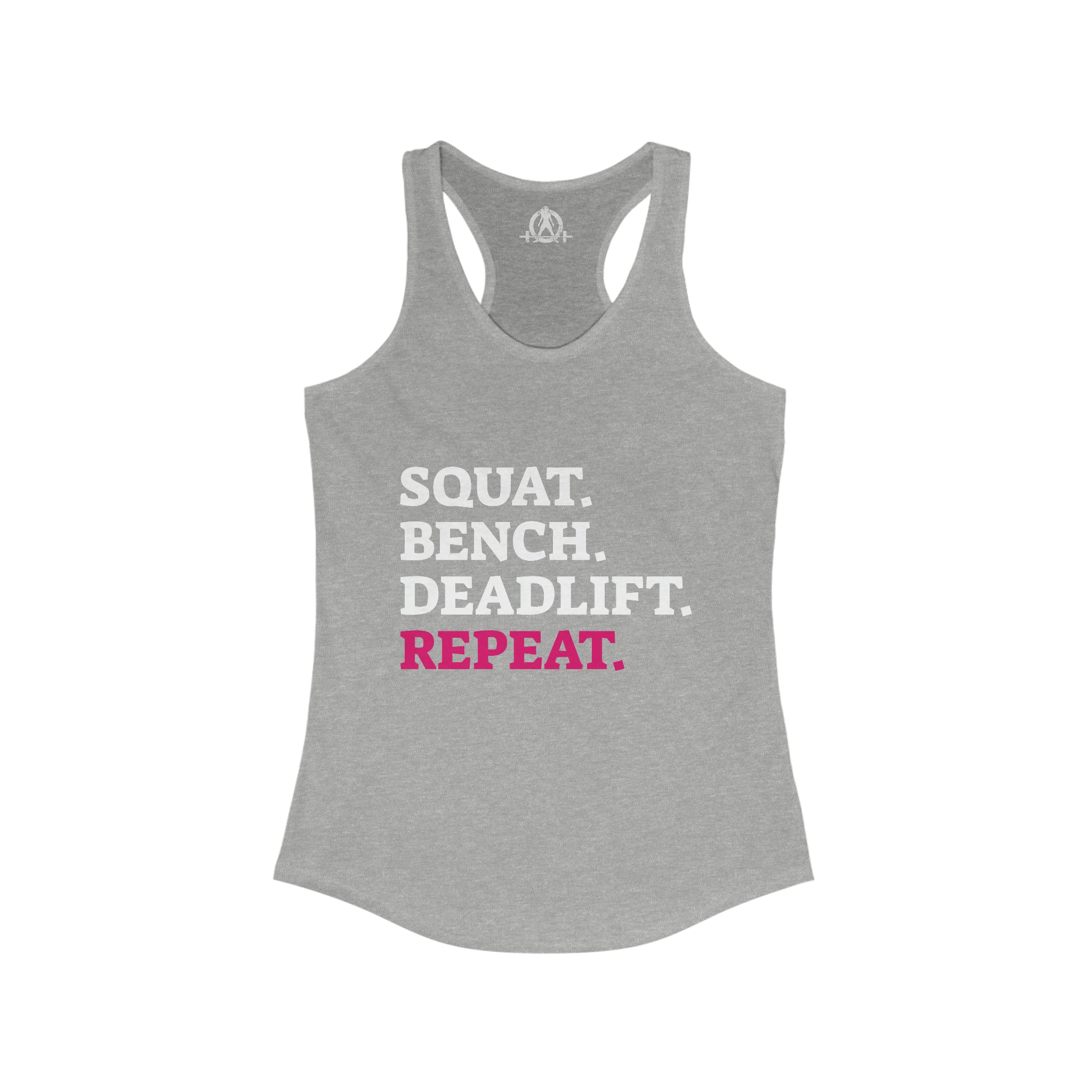 Squat Bench Deadlift Repeat - Women's Ideal Racerback Tank - Pink - Dark - Plain Back
