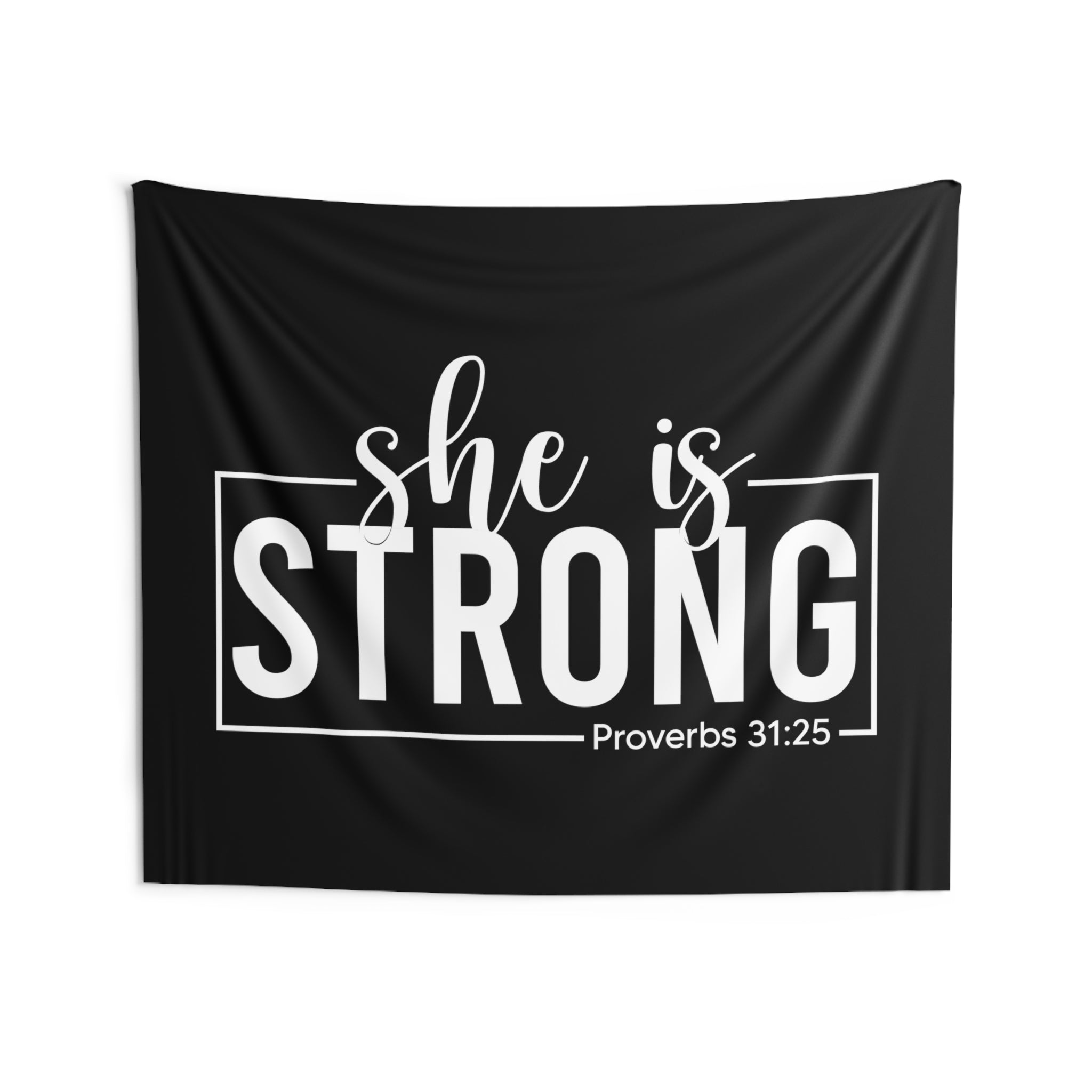 She is STRONG - Indoor Wall Tapestries - Black