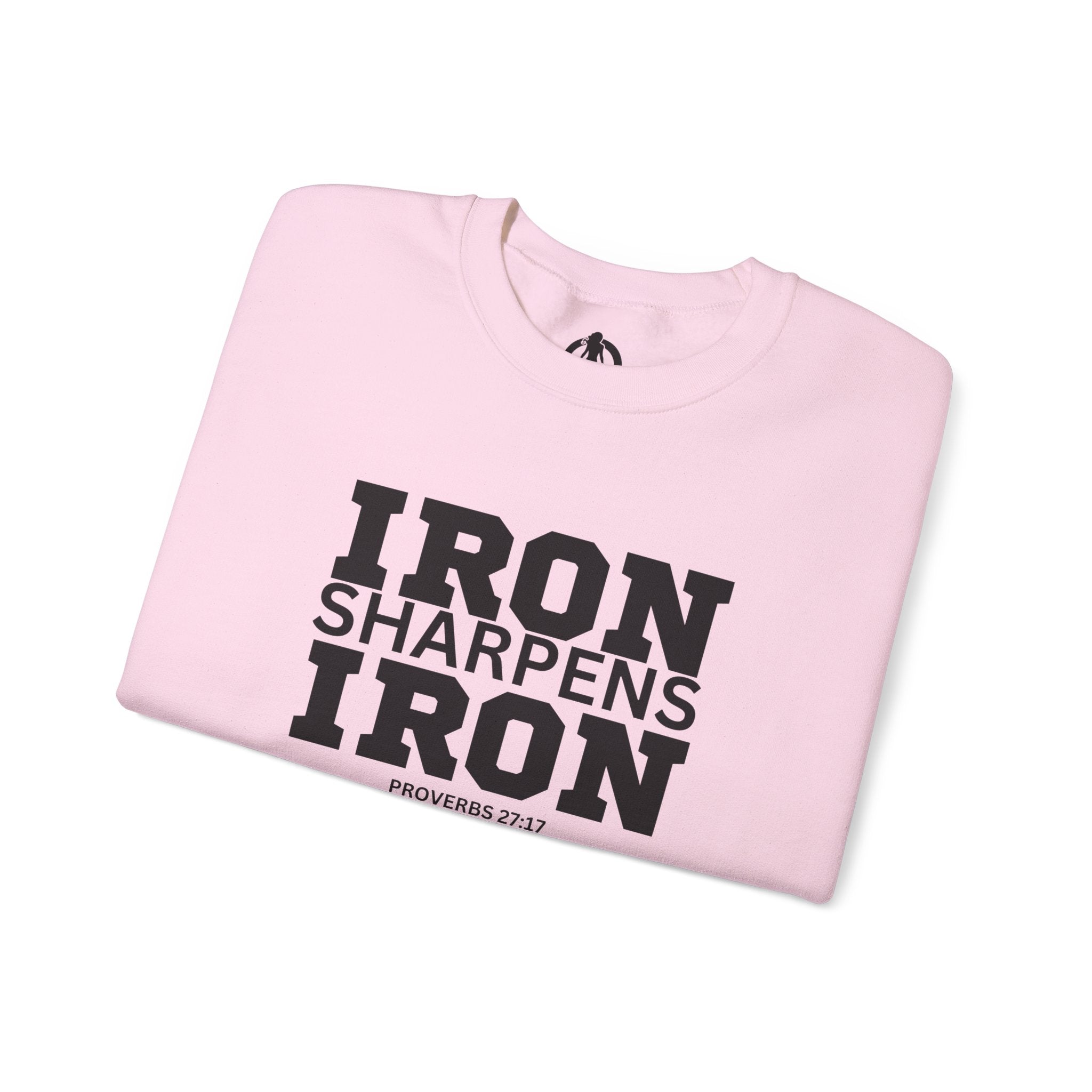 Iron Sharpens Iron - Unisex Heavy Blend™ Crewneck Sweatshirt - Front Black Logo - Plain Back