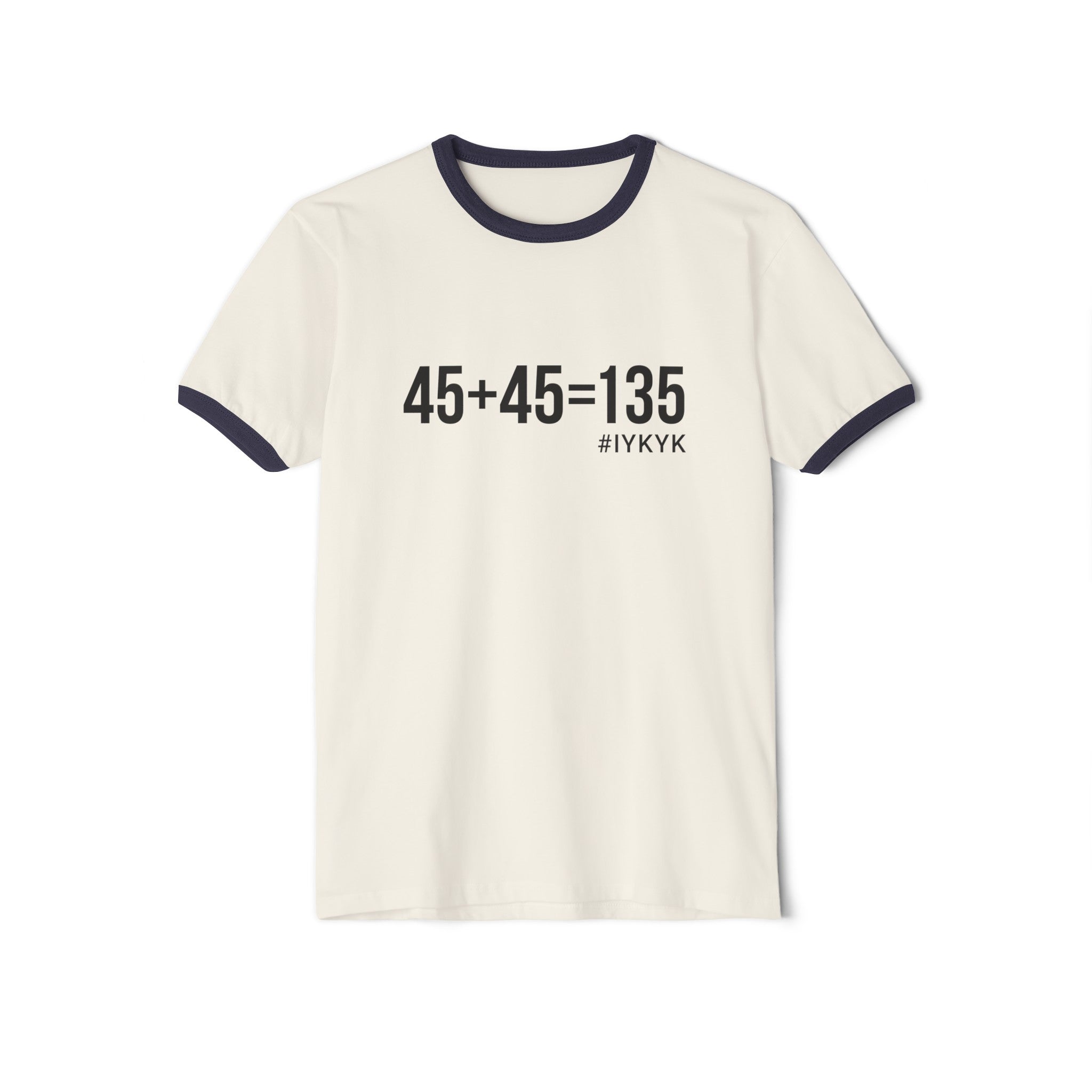 45 + 45 - Unisex Cotton Ringer T-Shirt - Black Logo Front