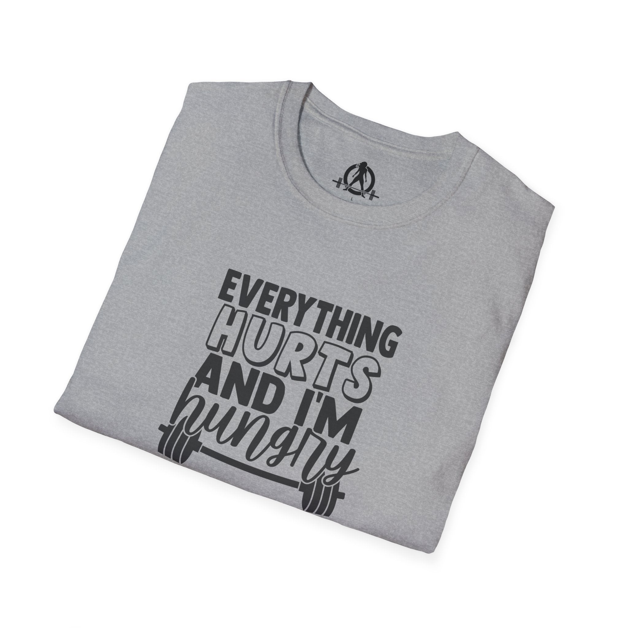Everything Hurts & I'm Hungry - Unisex Softstyle T-Shirt - Black Print on Front Plain Back