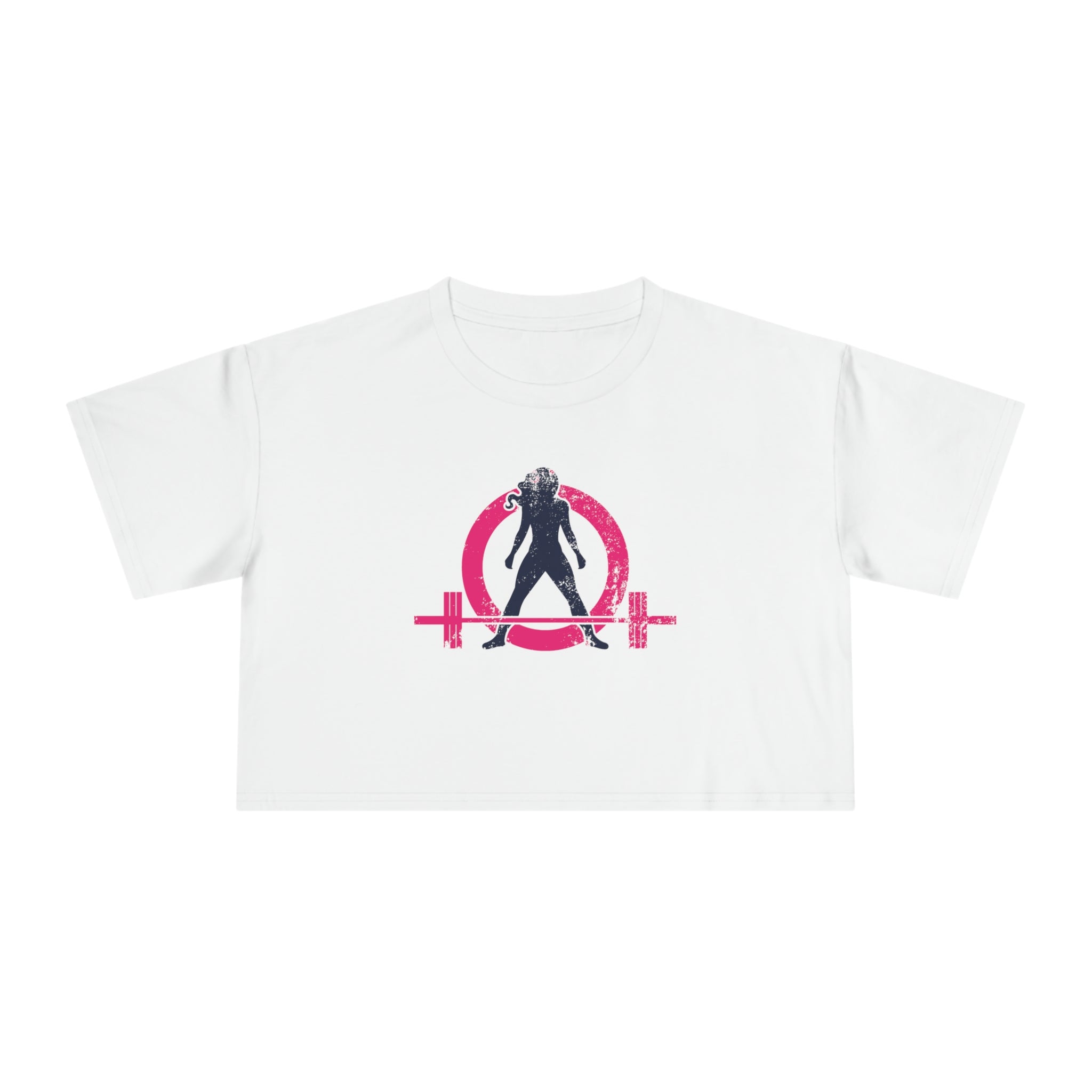 Distressed Collection - Women's Crop Tee - White - Front Color Distressed Logo