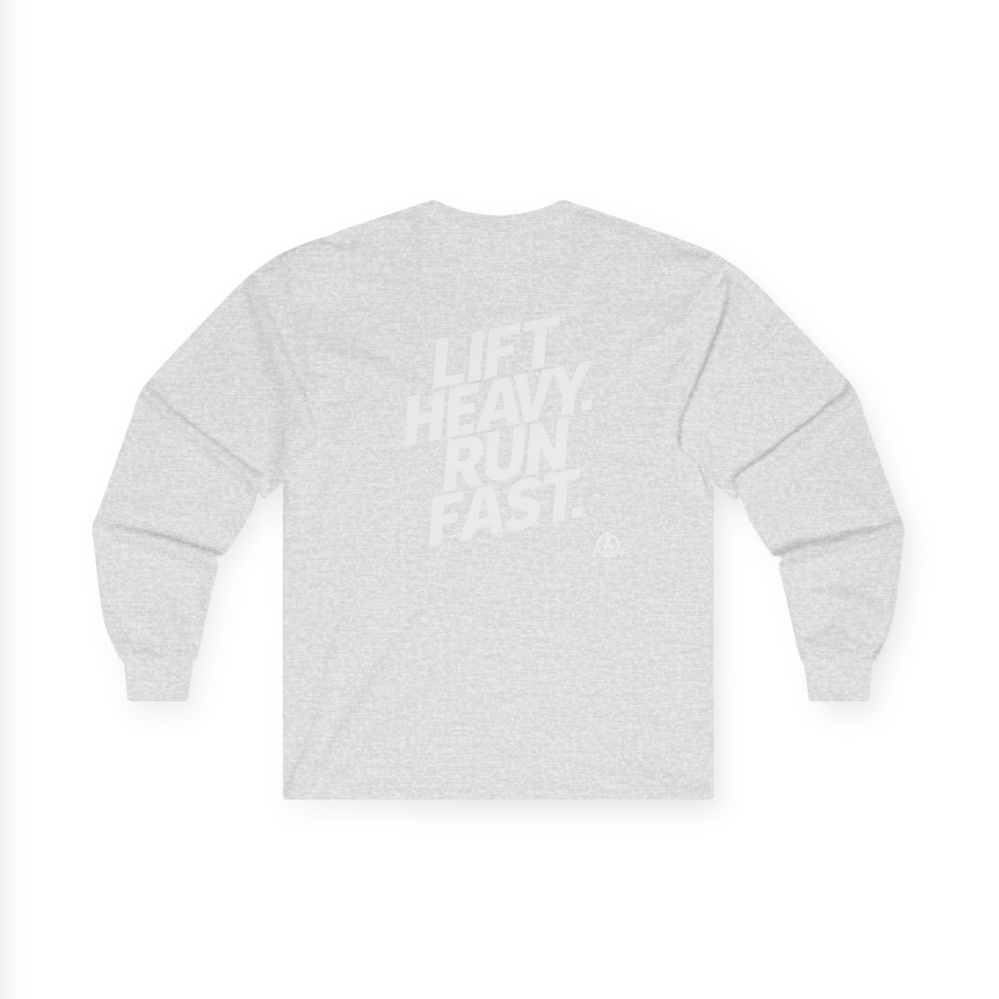Lift Heavy Run Fast - Ultra Cotton Long Sleeve Tee - White Logo Front & Back