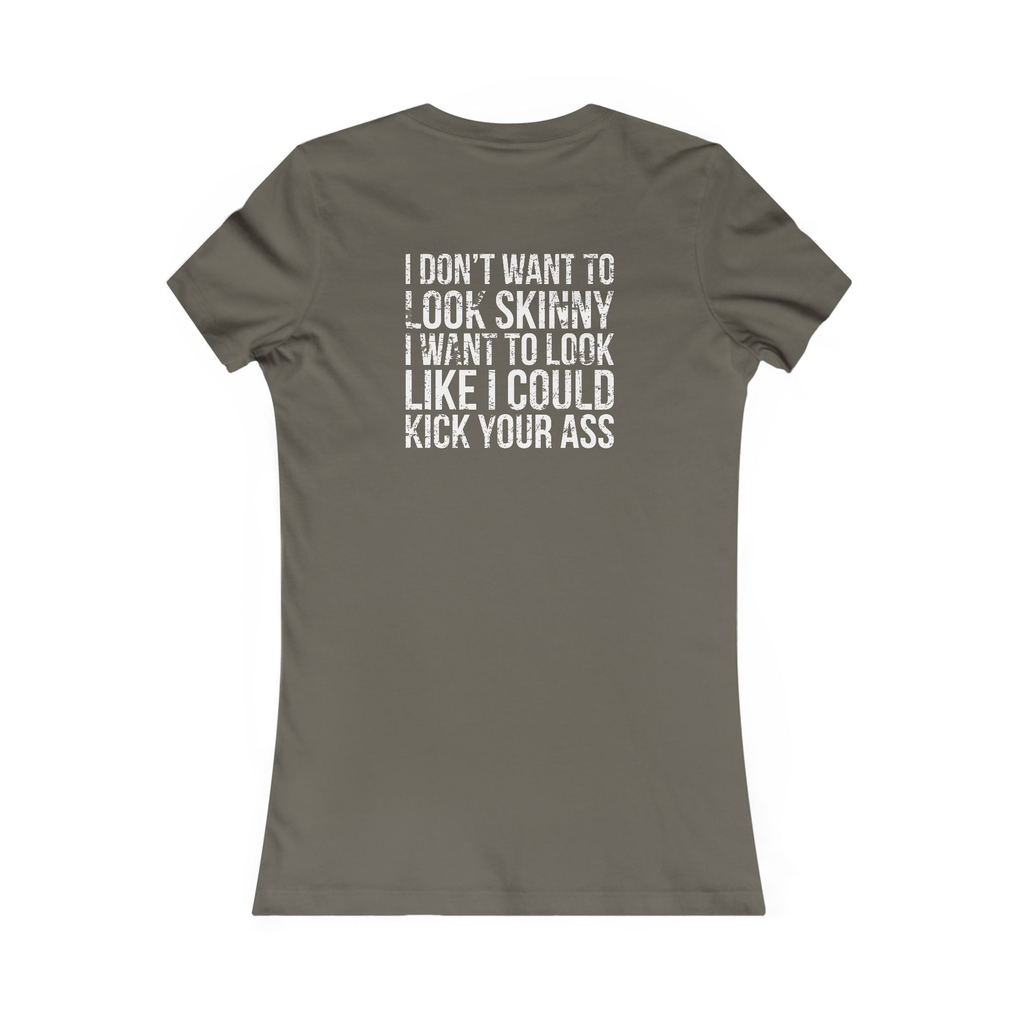 Kick Your Ass – Women’s Favorite Tee (White Distressed Logo)