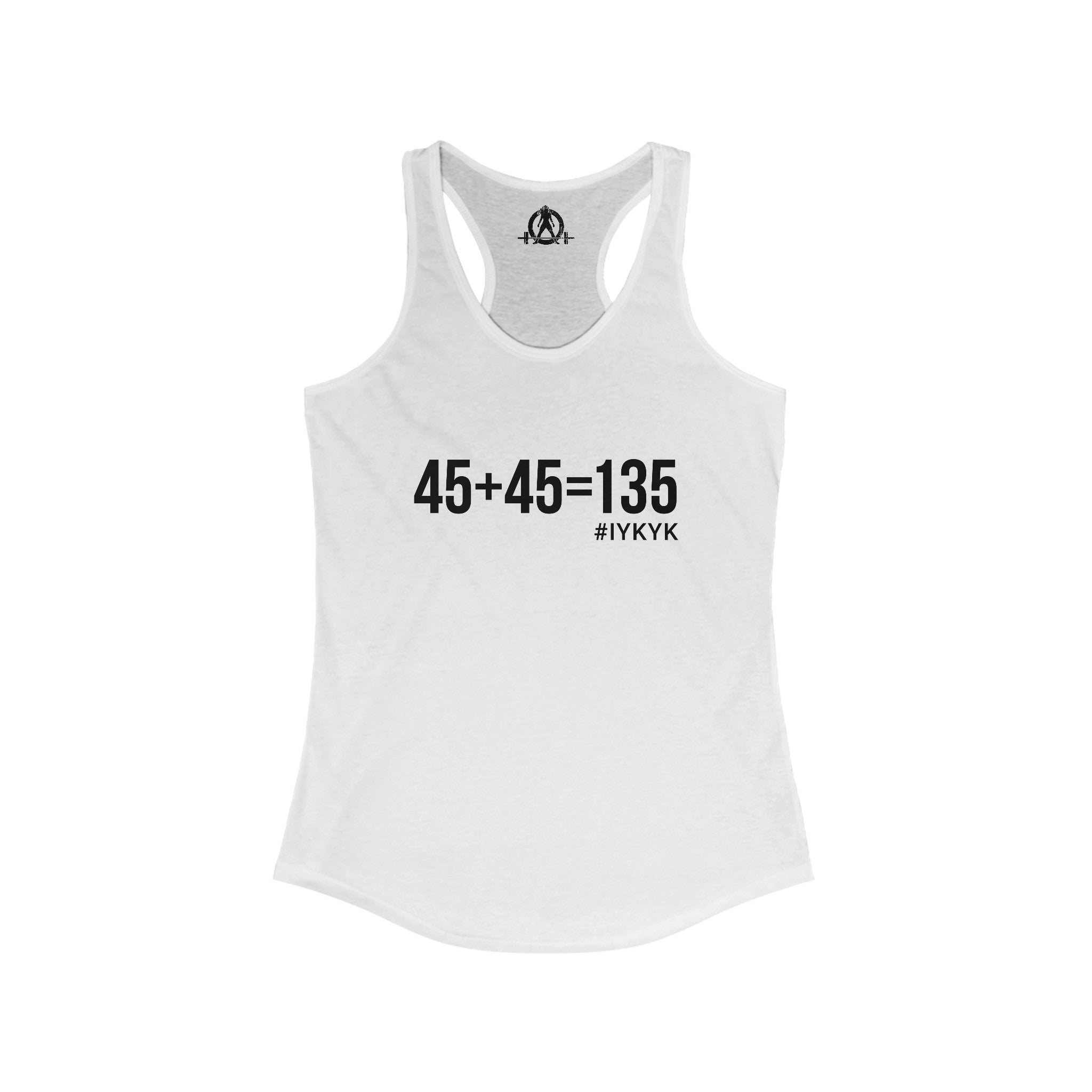 45 + 45 = 135 - Women's Ideal Racerback Tank - Black Print Front