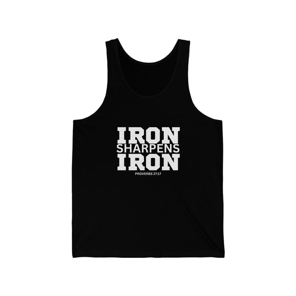 Iron Sharpens Iron. - Unisex Jersey Tank - White Font - Print On Front