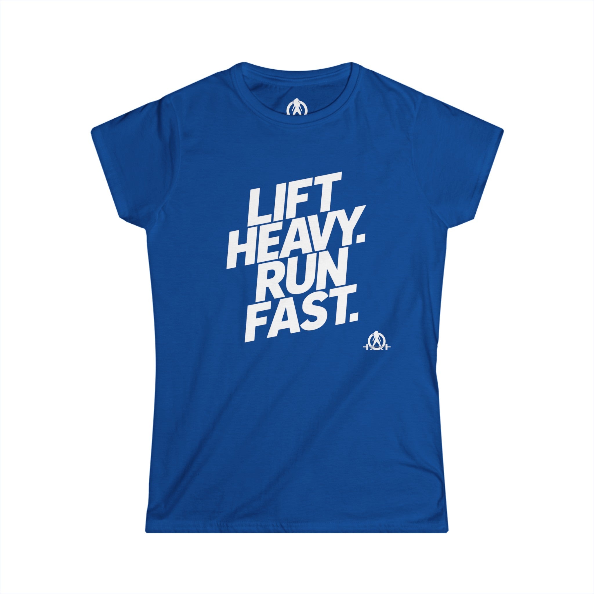 Lift Heavy Run Fast - Women's Softstyle Tee - White Front Logo