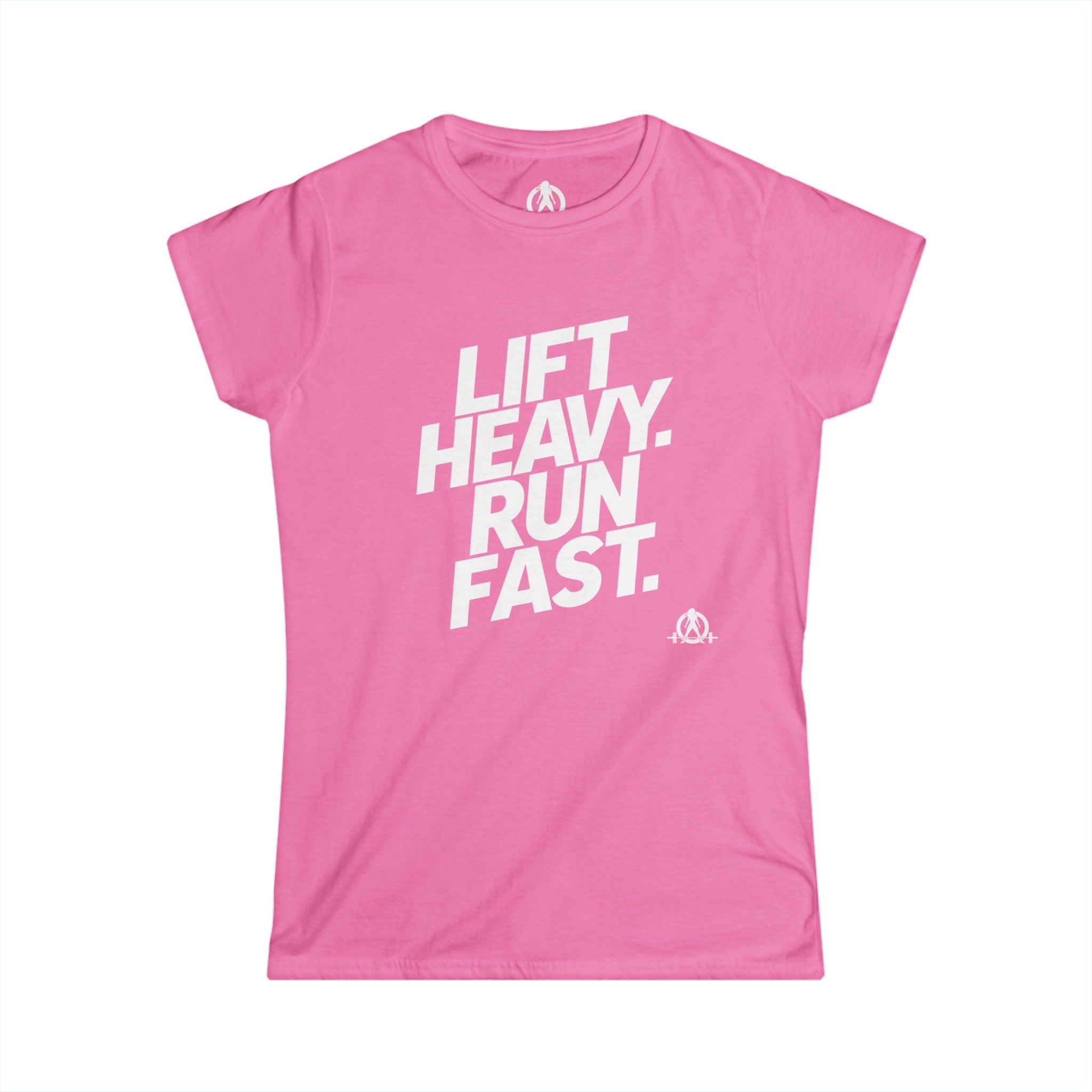 Lift Heavy Run Fast - Women's Softstyle Tee - White Front Logo