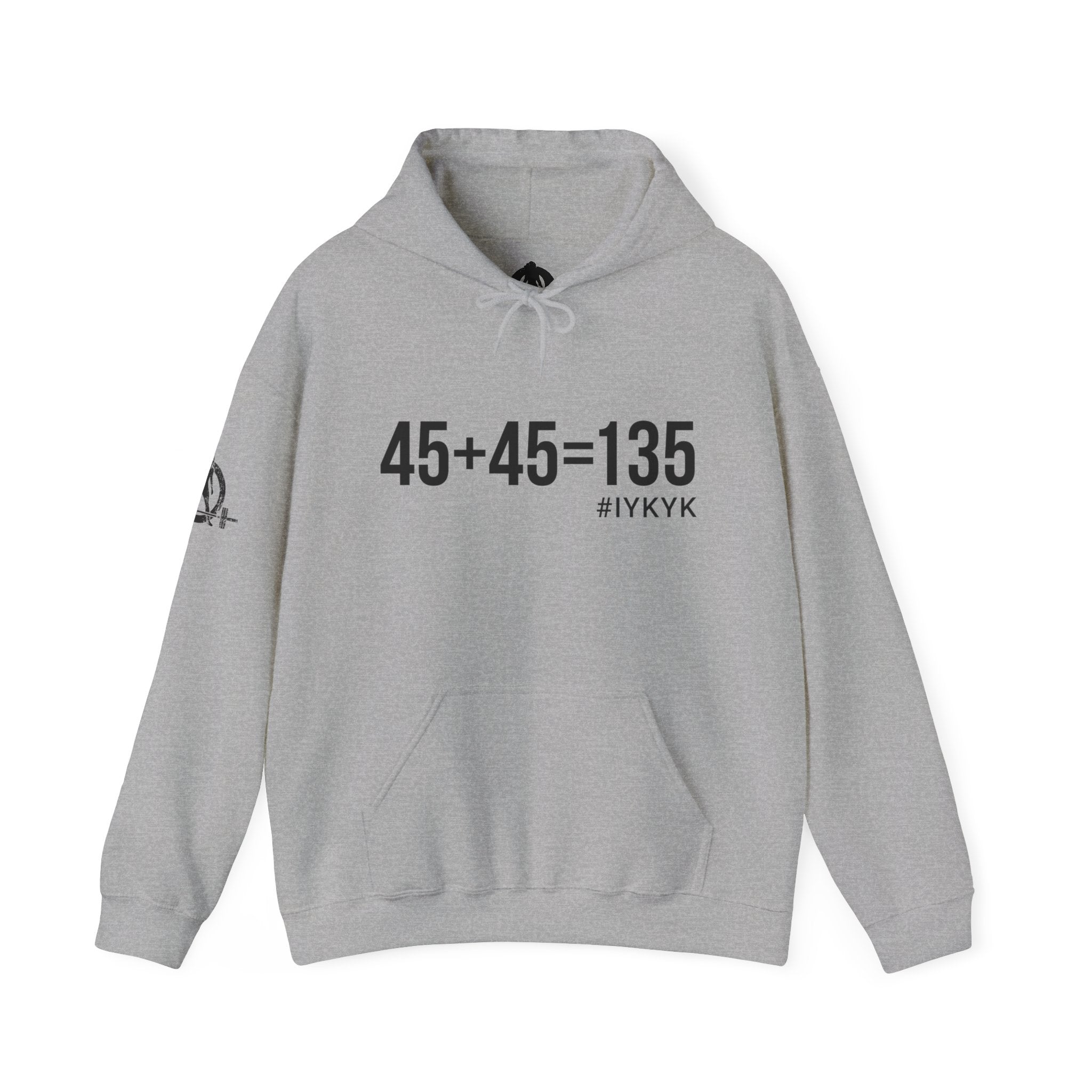 45 + 45 = 135 - Unisex Heavy Blend Hooded Sweatshirt - Front Black & Shoulder Logo