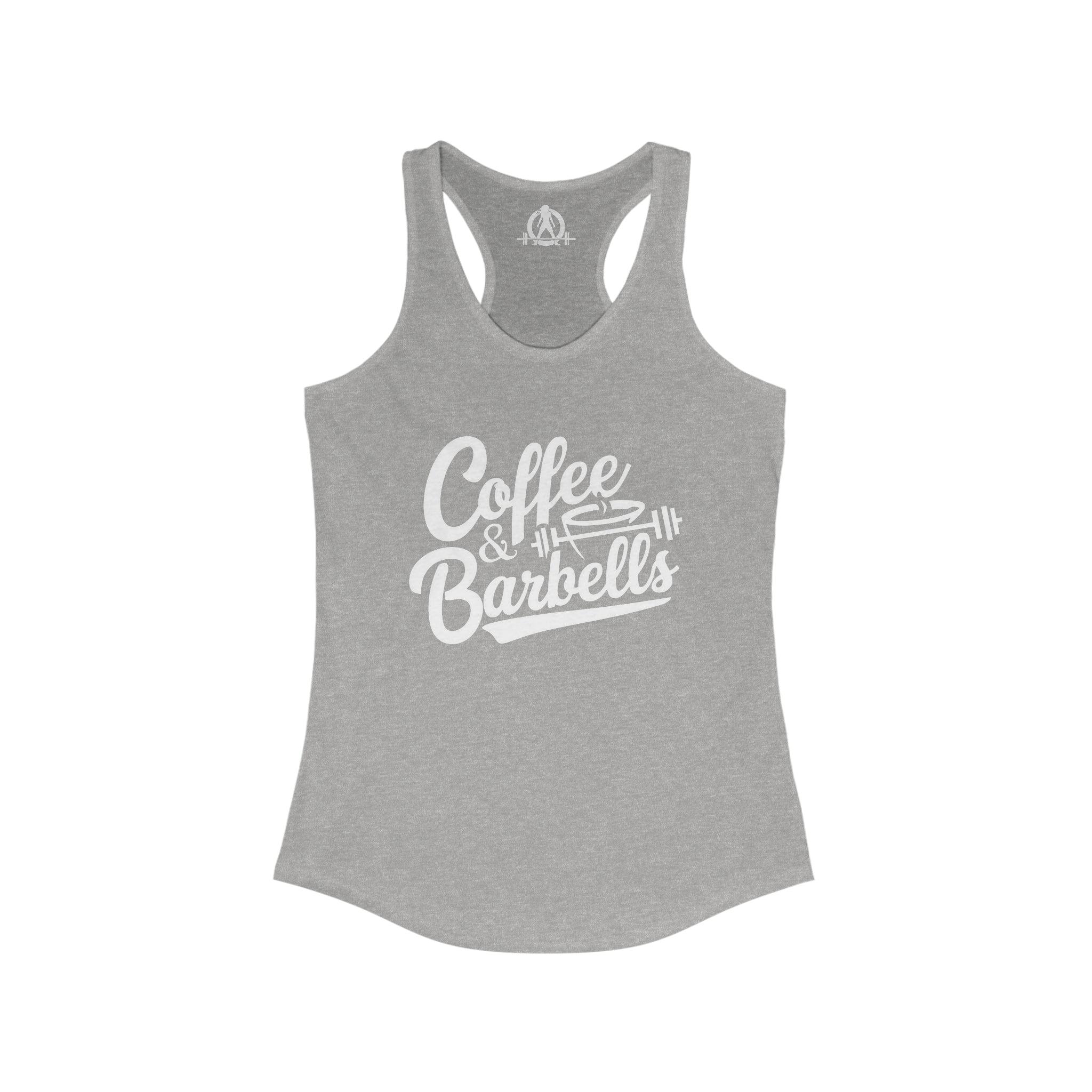 Coffee & Barbells - Women's Ideal Racerback Tank - White Logo Plain Back