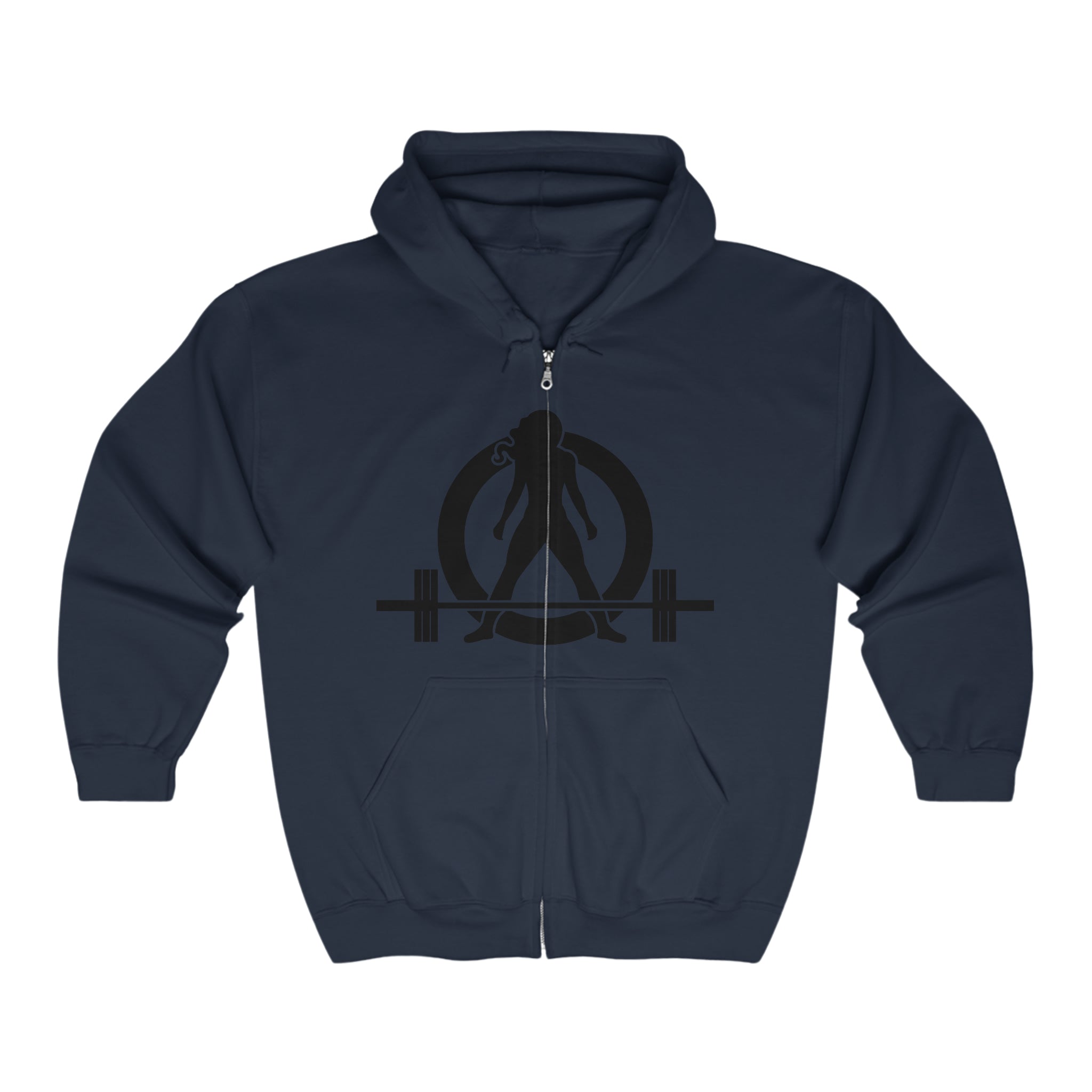 Unisex Heavy Blend Full Zip Hooded Sweatshirt - Front Chest Black Logo - Strong Is Beautiful on Back