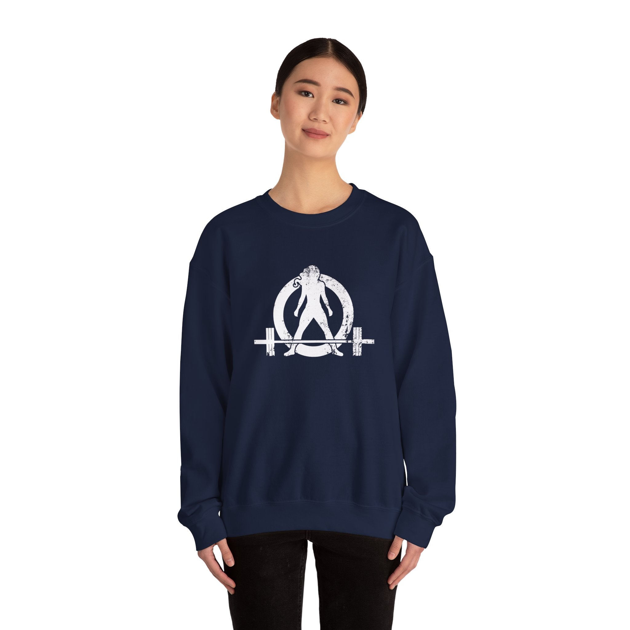 I DON’T WANT TO LOOK SKINNY I WANT TO LOOK LIKE I CAN KICK YOUR ASS - Unisex Heavy Blend™ Crewneck Sweatshirt - Distressed White Logo