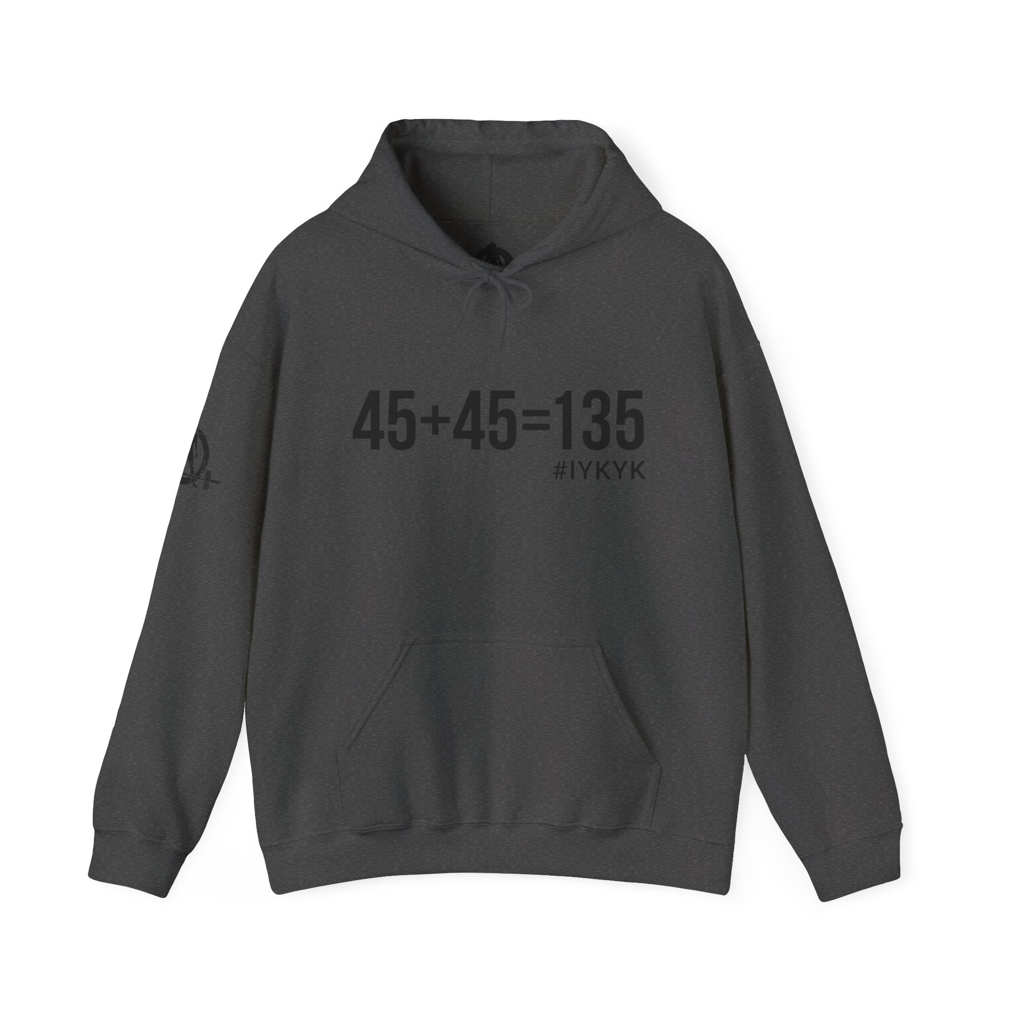 45 + 45 = 135 - Unisex Heavy Blend Hooded Sweatshirt - Front Black & Shoulder Logo