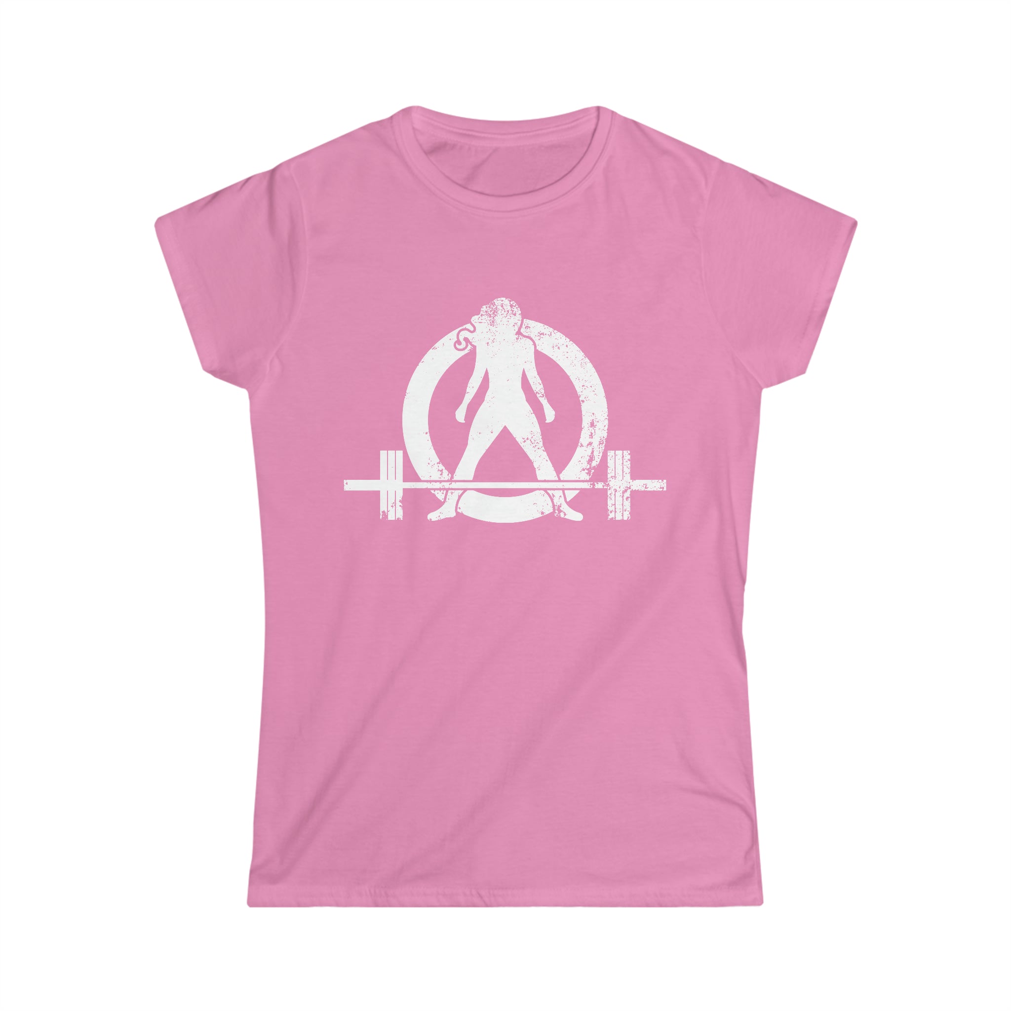 Good Girls Tone, Bad Girls Deadlift - Distressed White Logo - Women's Softstyle Tee