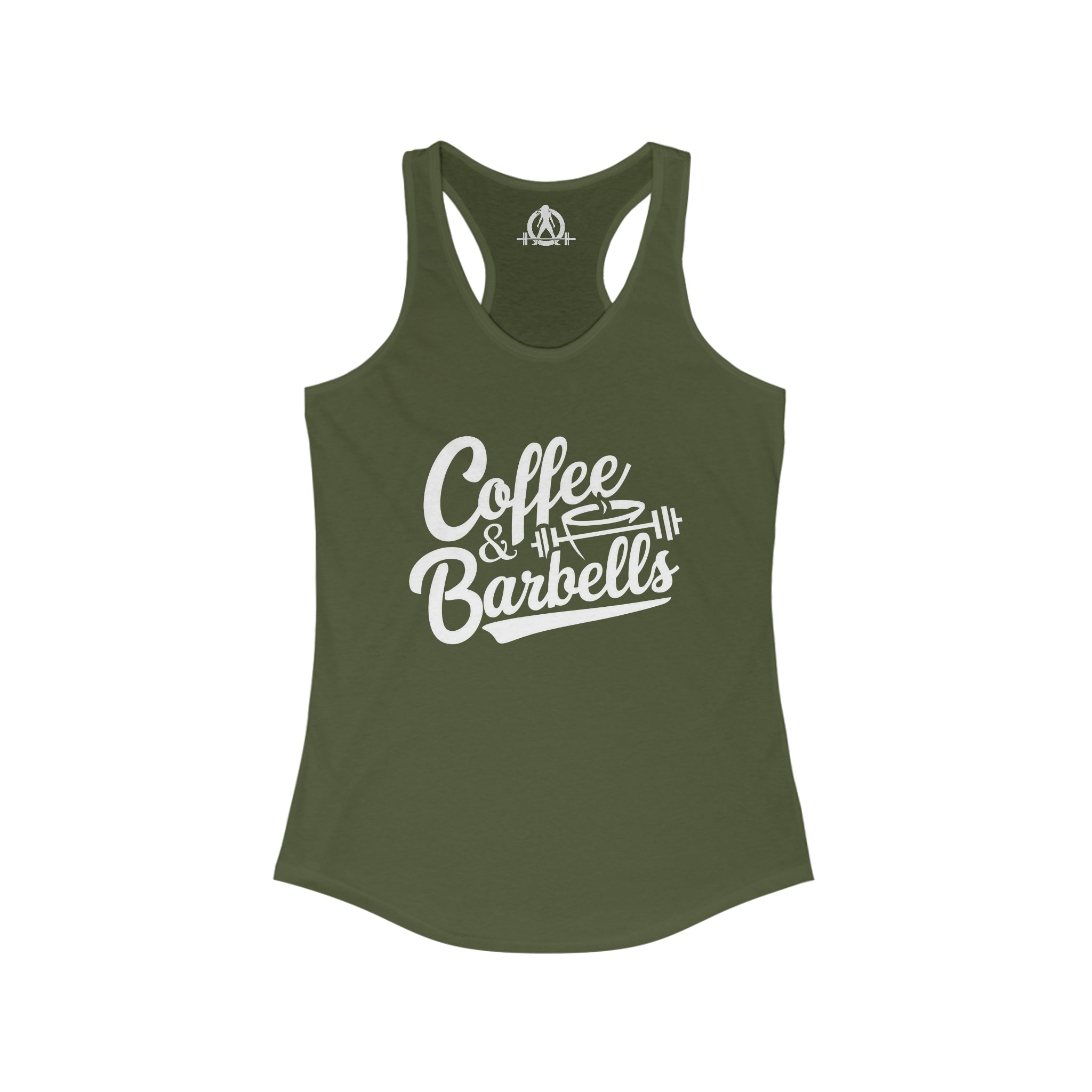 Coffee & Barbells - Women's Ideal Racerback Tank - White Logo Plain Back