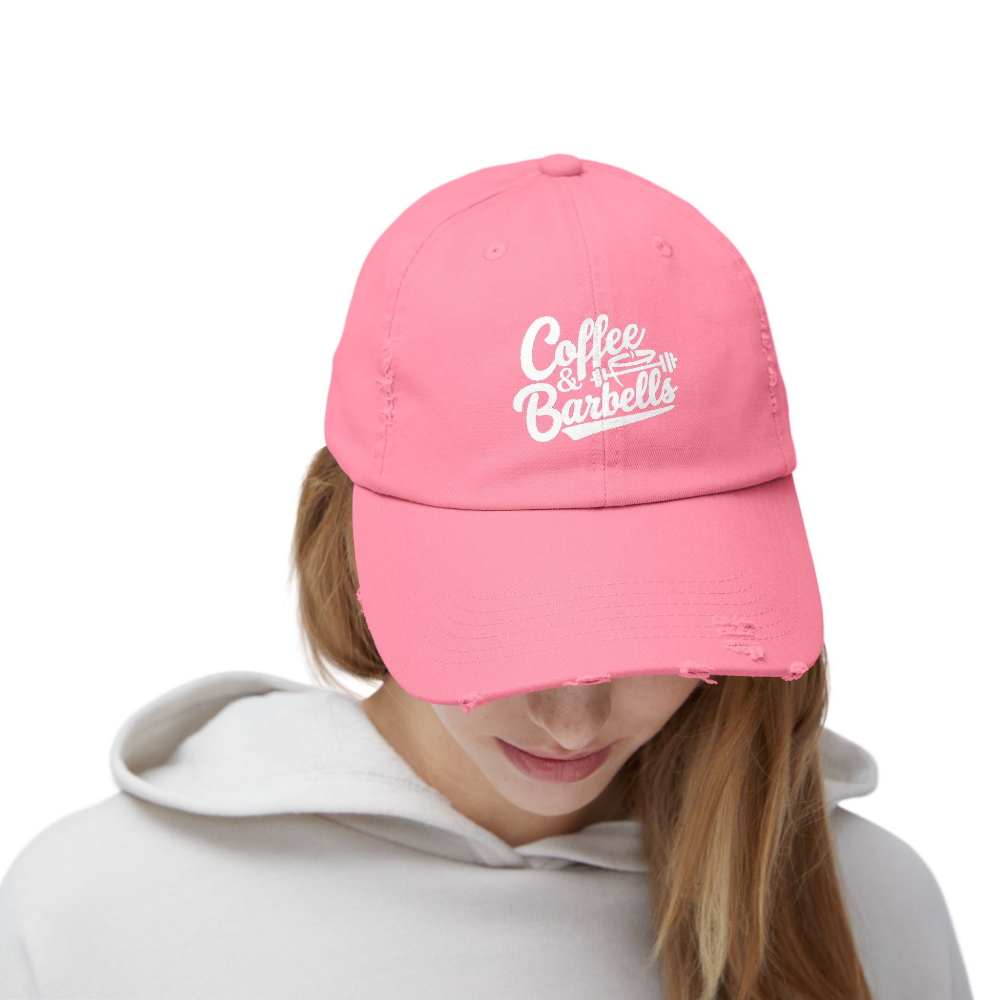 Coffee & Barbells - Unisex Distressed Cap - White Logo