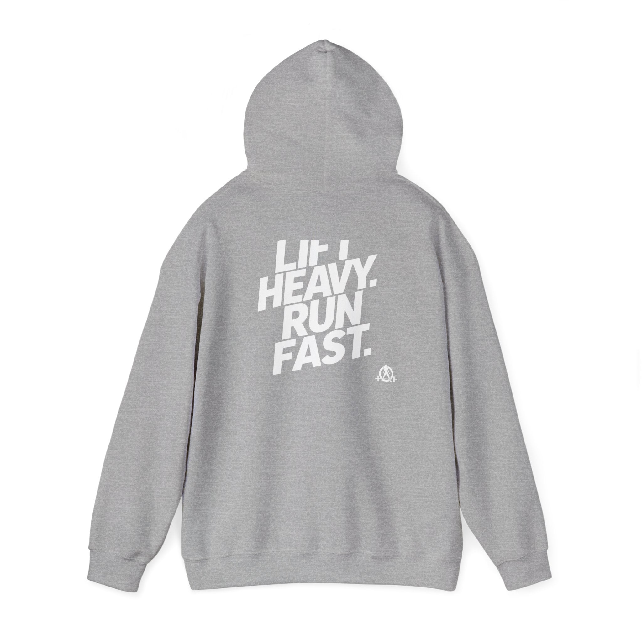 Lift Heavy Run Fast - Unisex Heavy Blend Hooded Sweatshirt - Front White & Back Logo