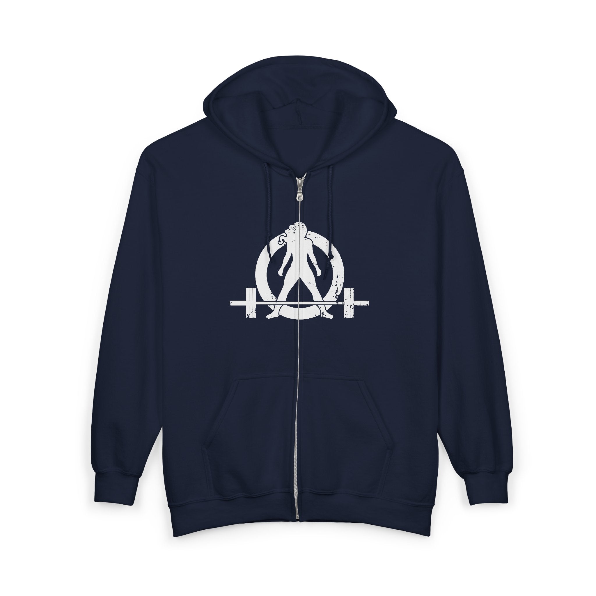 I DON’T WANT TO LOOK SKINNY I WANT TO LOOK LIKE I CAN KICK YOUR ASS – White Distressed Logo Unisex Heavy Blend™ Full Zip Hooded Sweatshirt