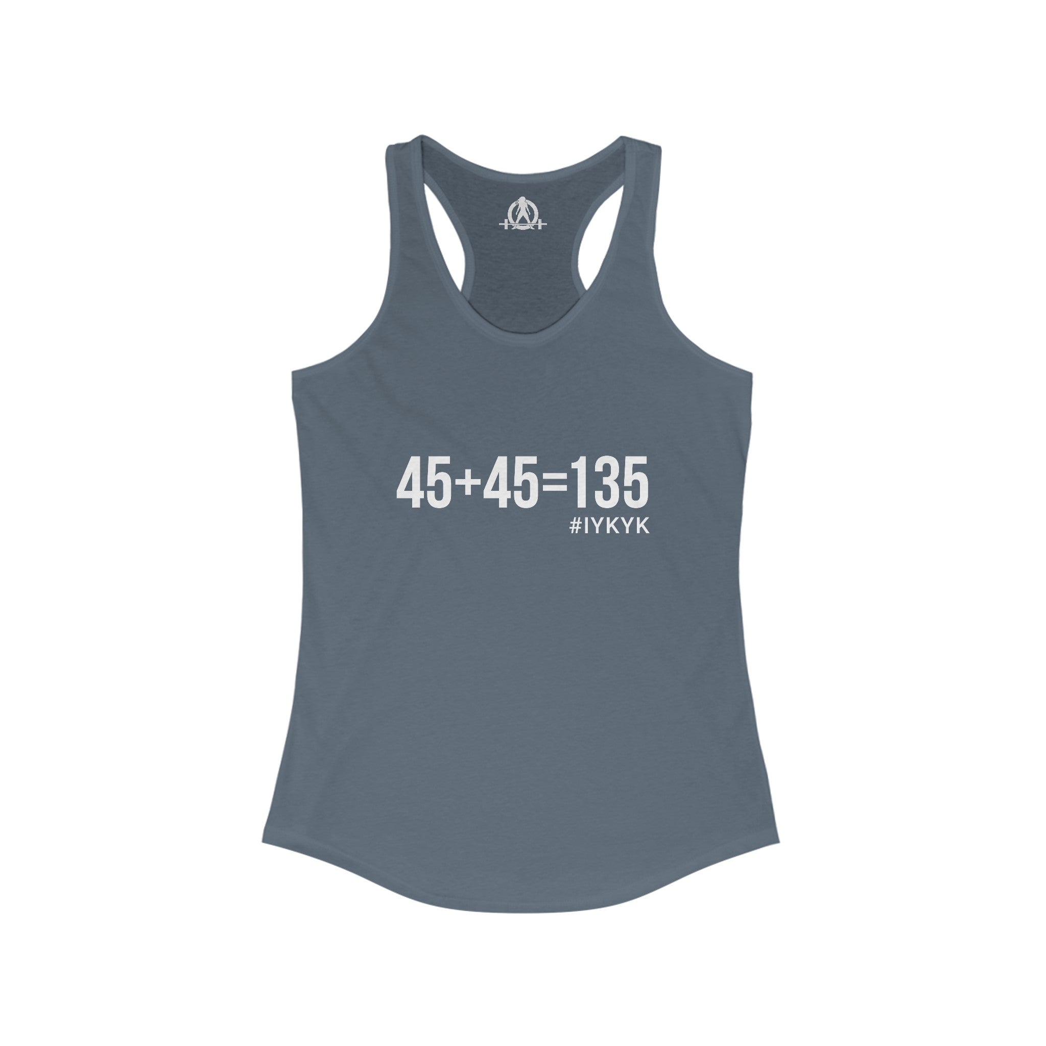 45 + 45 = 135 - Women's Ideal Racerback Tank - White Print Front