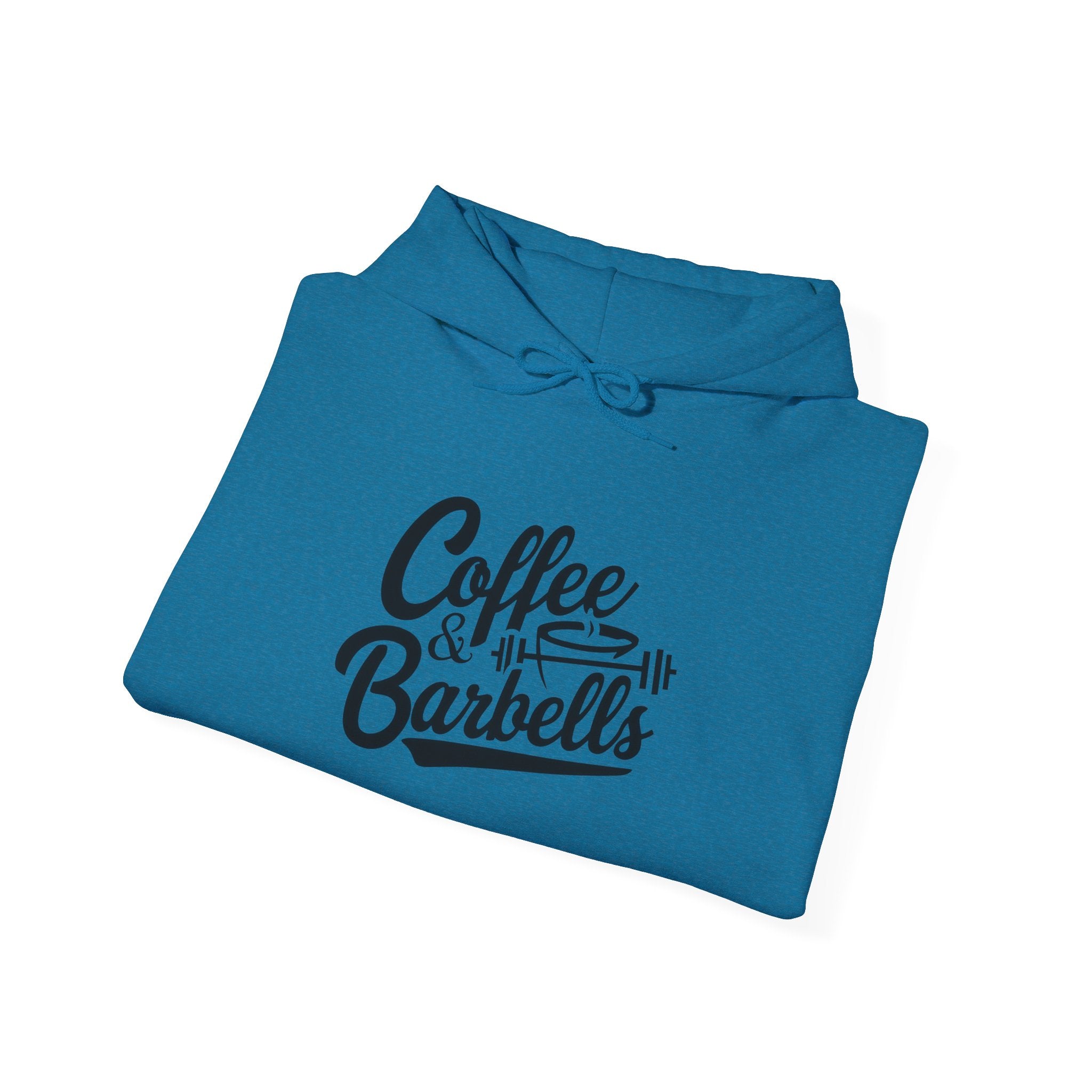 Coffee & Barbells  - Unisex Heavy Blend Hooded Sweatshirt - Black Logo on Front & Right Sleeve