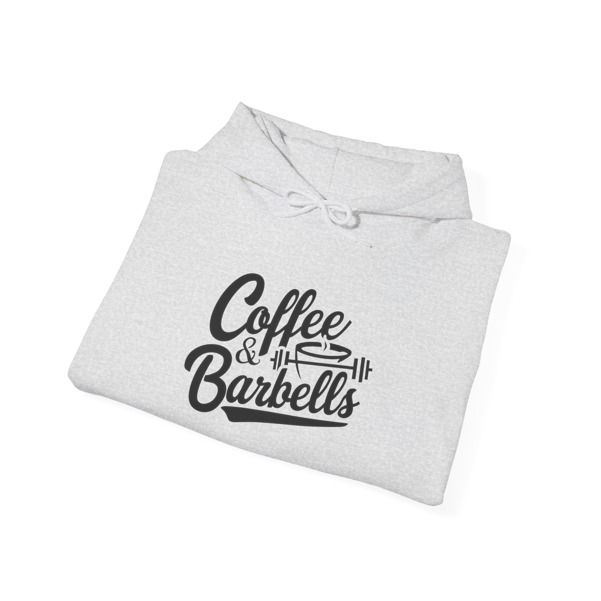 Coffee & Barbells  - Unisex Heavy Blend Hooded Sweatshirt - Black Logo on Front & Right Sleeve