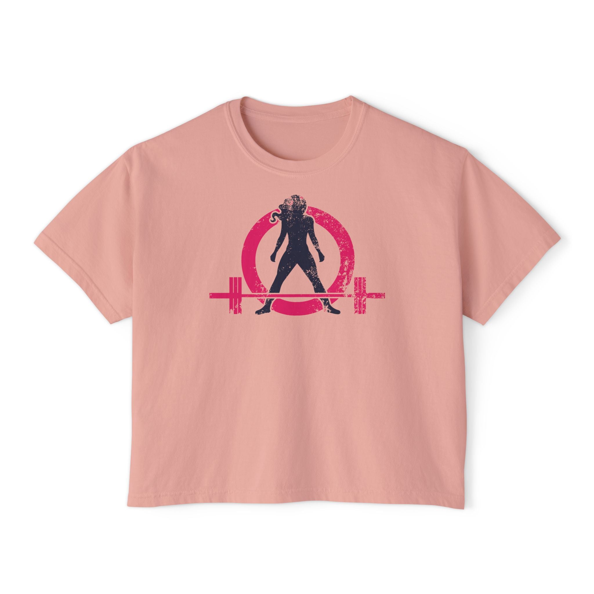 Women's Boxy Tee - Color Distressed Logo Front Plain Back