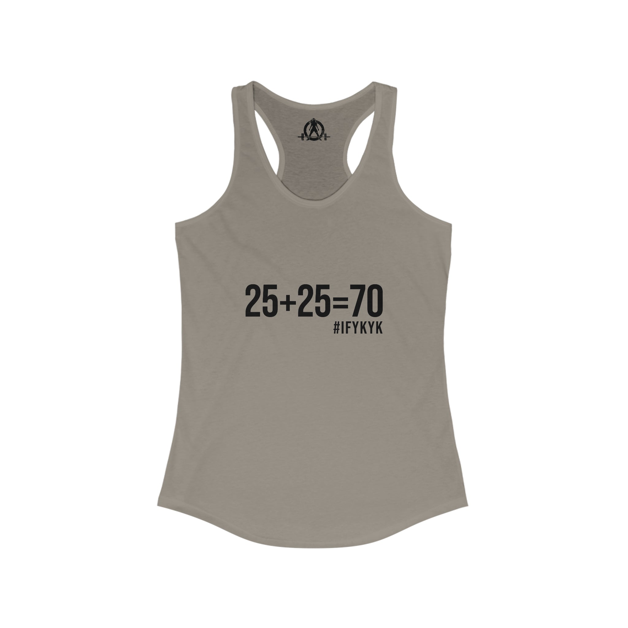 25 + 25 = 70 Women's Ideal Racerback Tank - Black Print Front & Plain Back