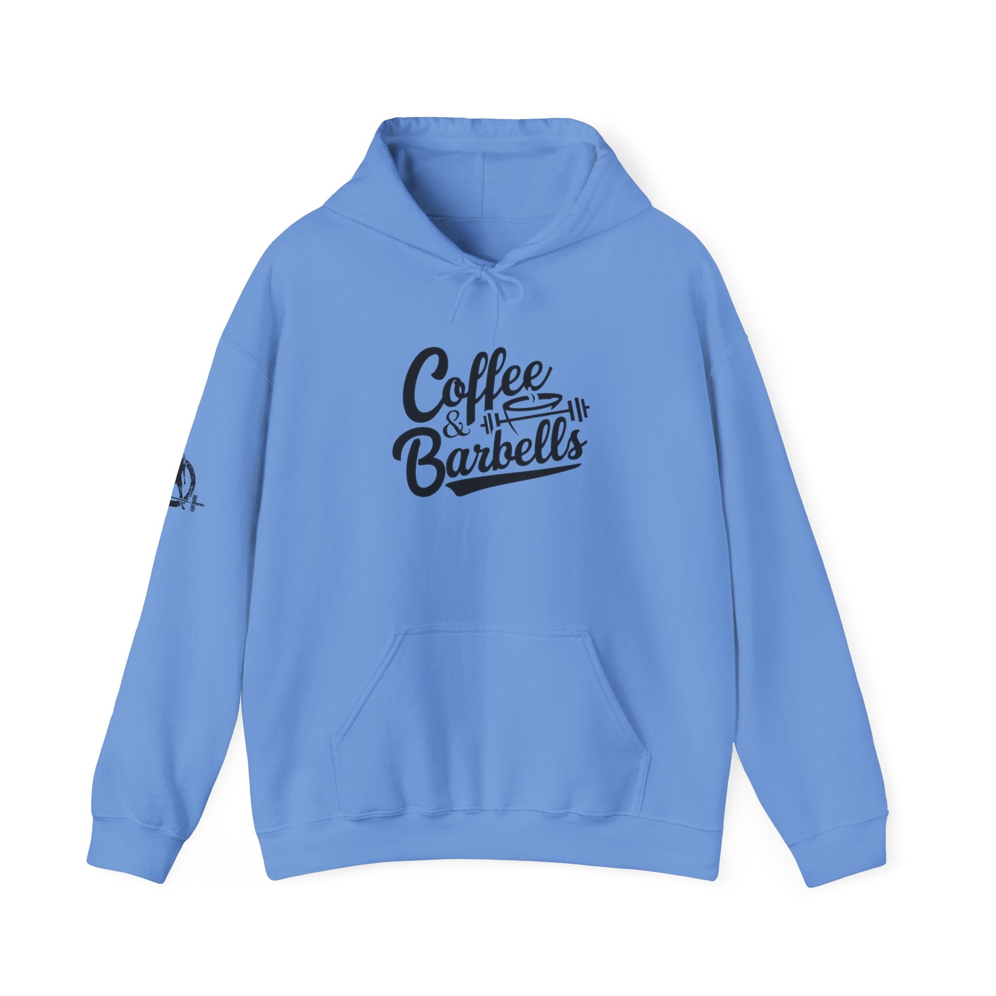 Coffee & Barbells  - Unisex Heavy Blend Hooded Sweatshirt - Black Logo on Front & Right Sleeve
