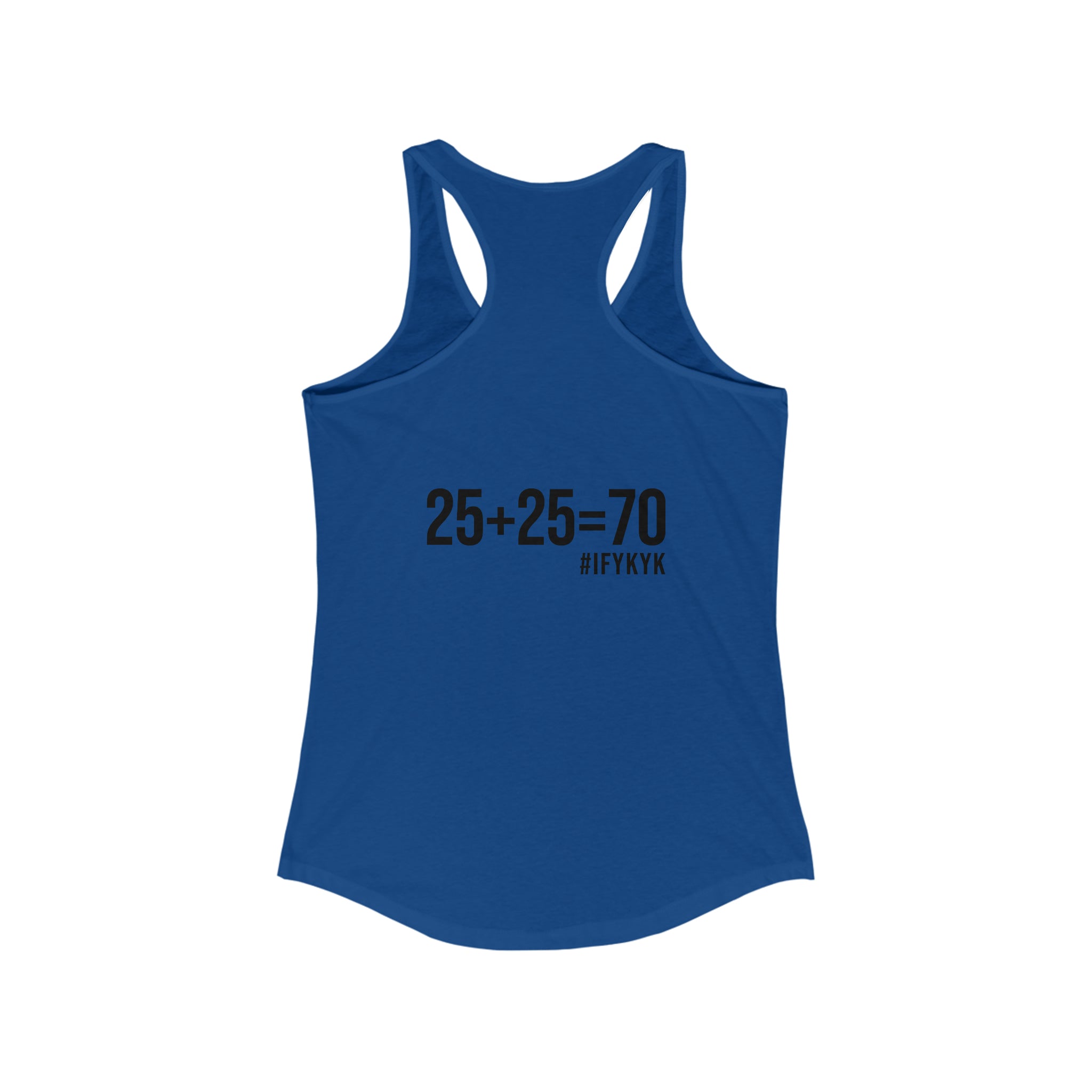 25 + 25 = 70 Women's Ideal Racerback Tank - Black Print Front & Back