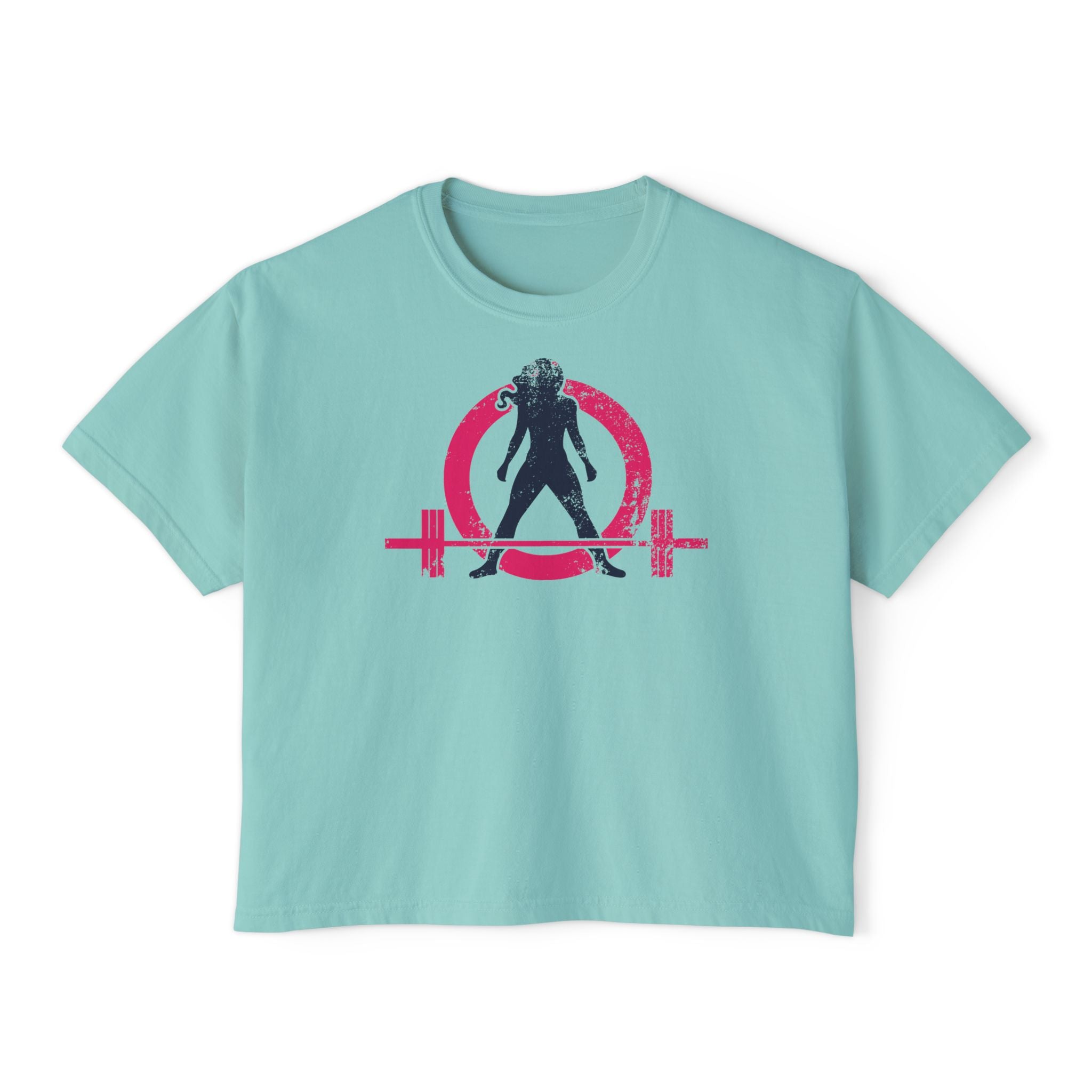 Women's Boxy Tee - Color Distressed Logo Front Plain Back