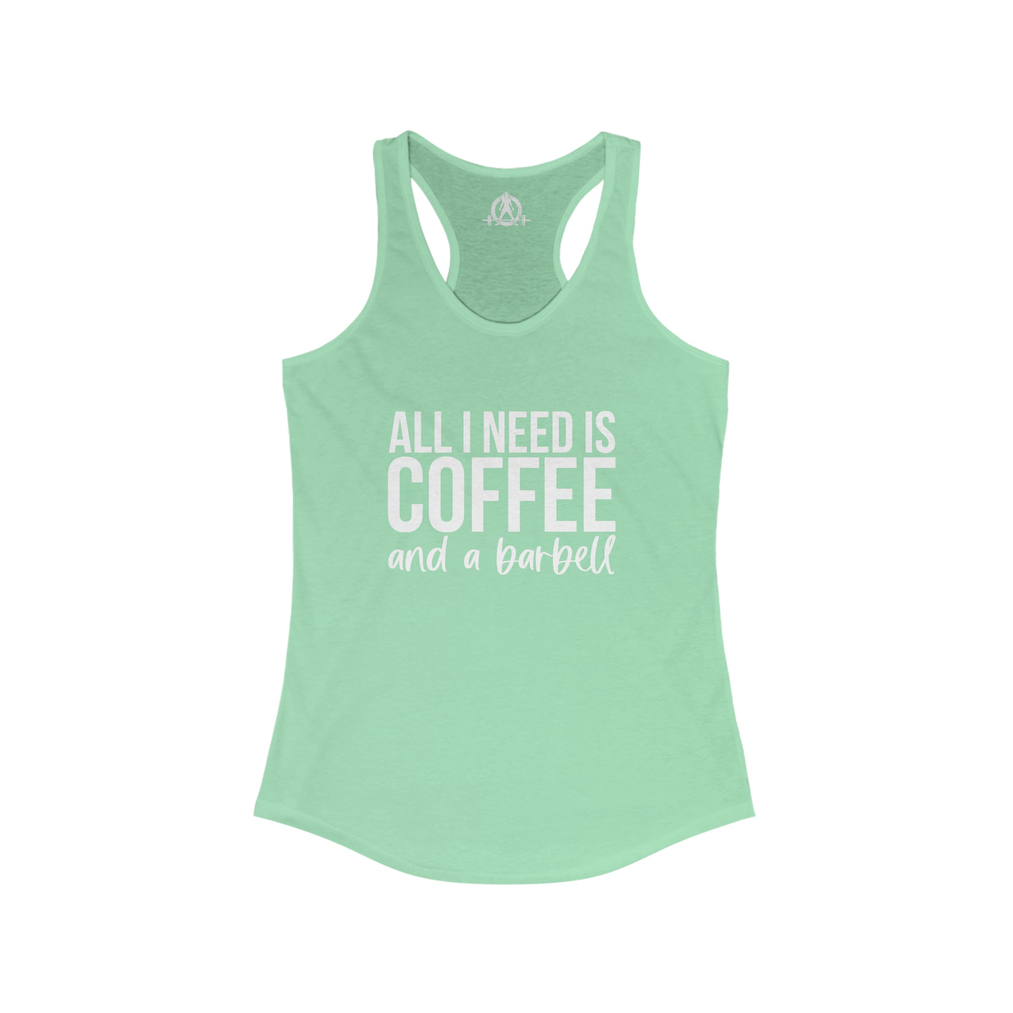 Coffee and a Barbell - Women's Ideal Racerback Tank - Dark Logo - Front Chest - Plain Back