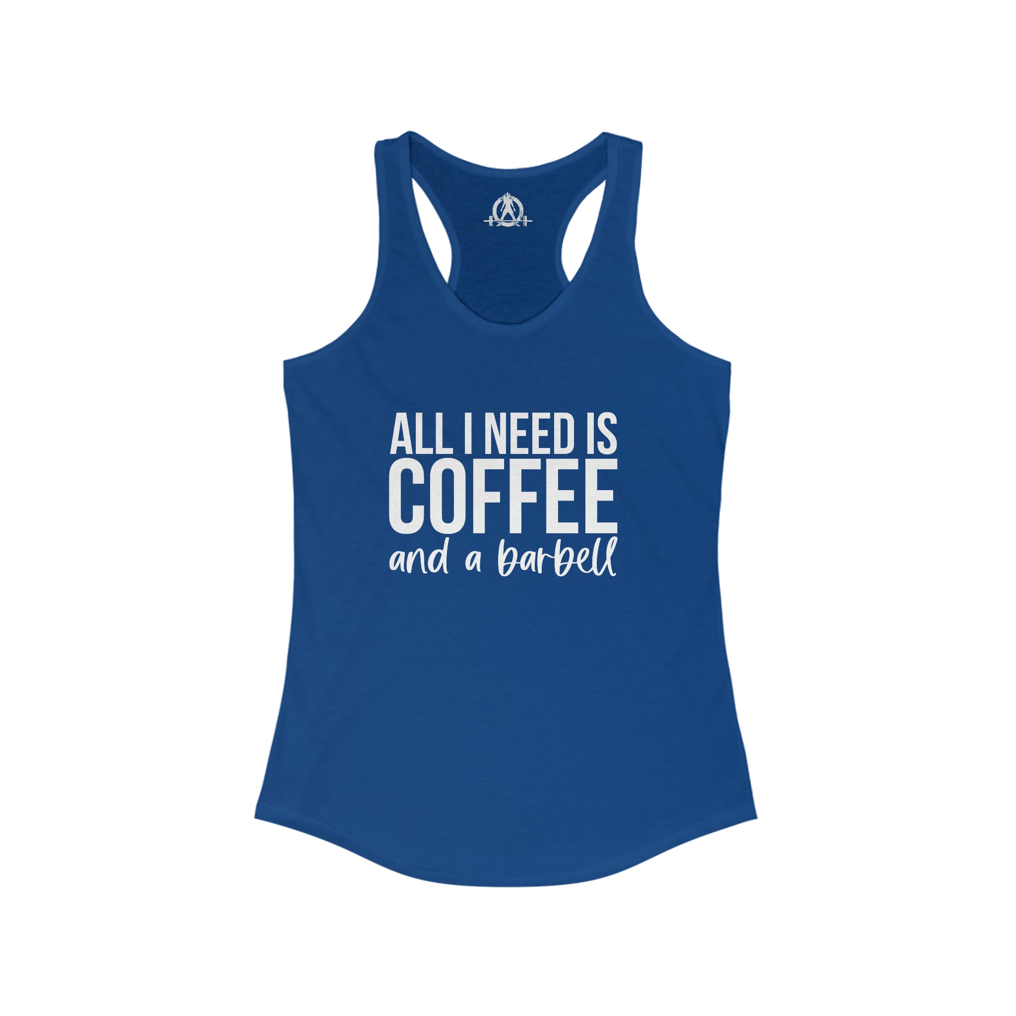 Coffee and a Barbell - Women's Ideal Racerback Tank - Dark Logo - Front Chest - Plain Back